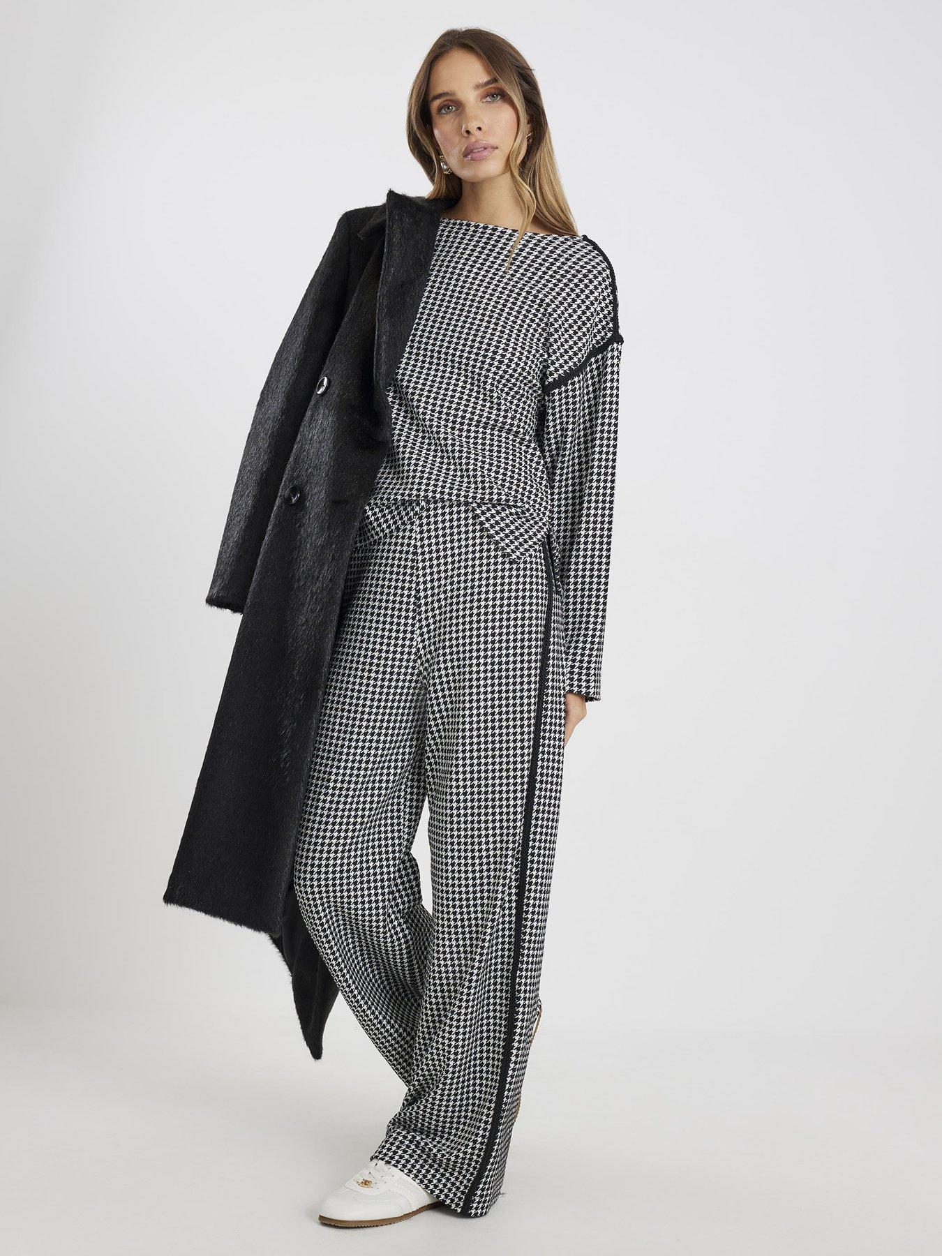 River Island Dogtooth Print Pull On Trousers - Black