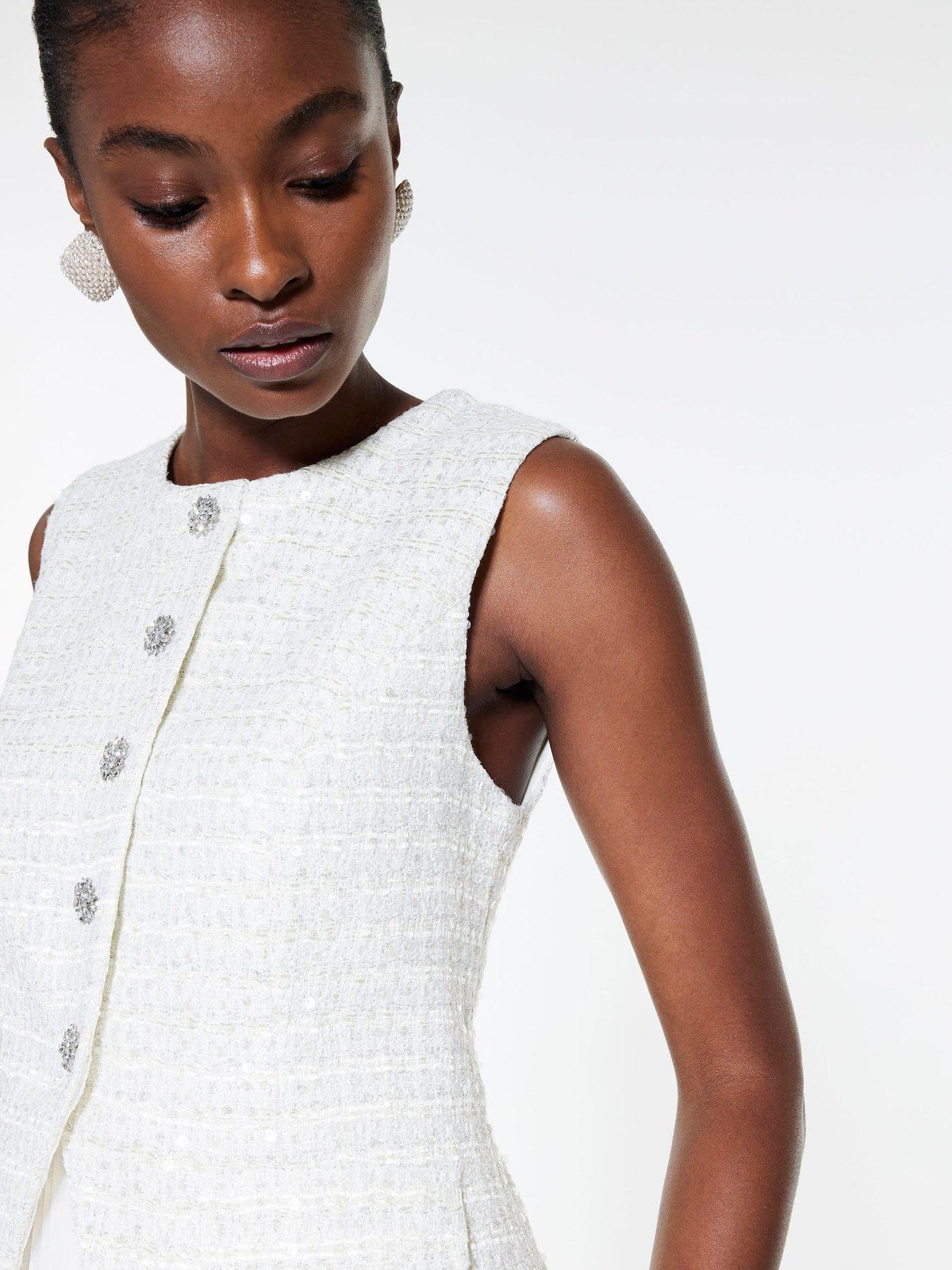  image of river-island-boucle-hybrid-pleated-mini-dress-cream