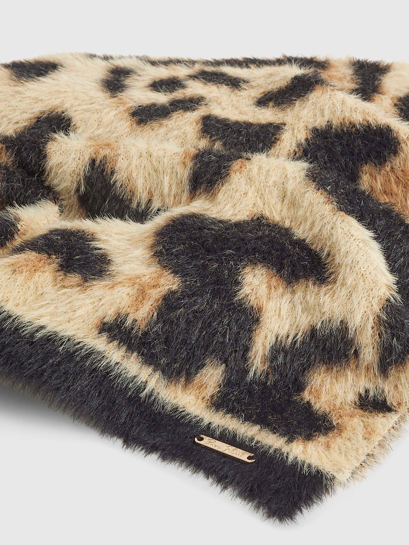  image of river-island-leopard-print-hat-and-scarf-set-beige