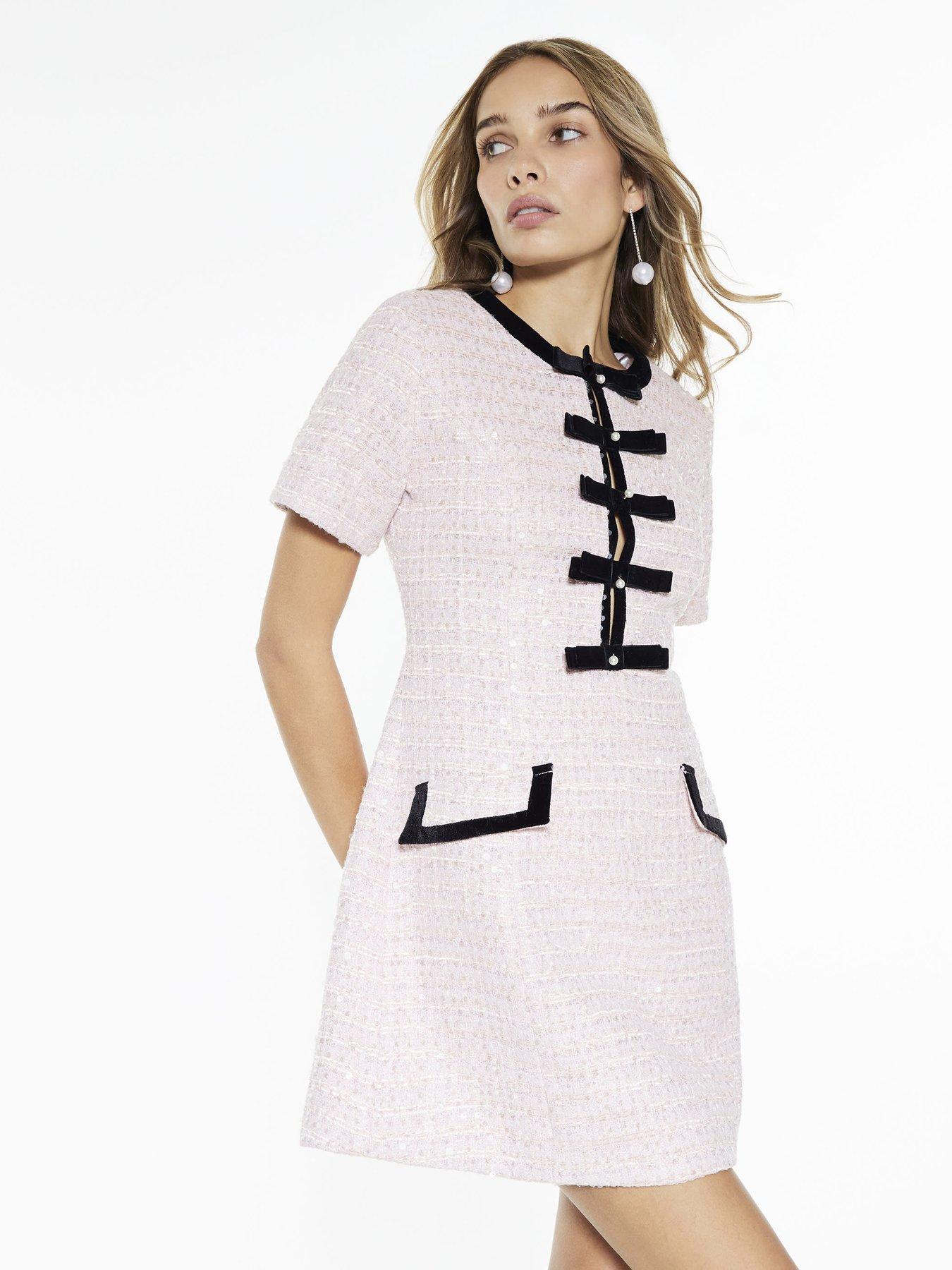  image of river-island-bow-front-boucle-mini-dress-pink