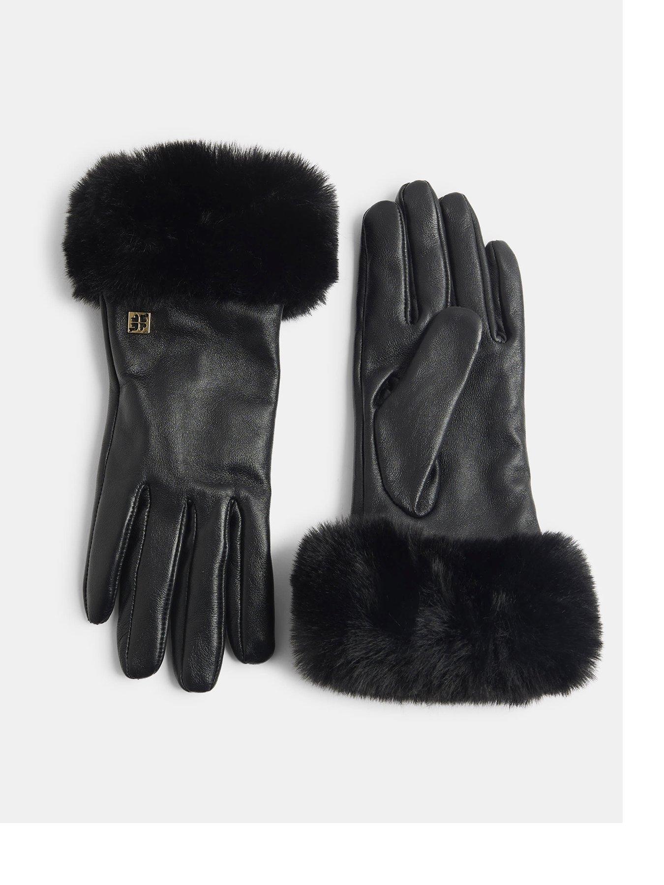  image of river-island-faux-fur-trim-leather-gloves-black