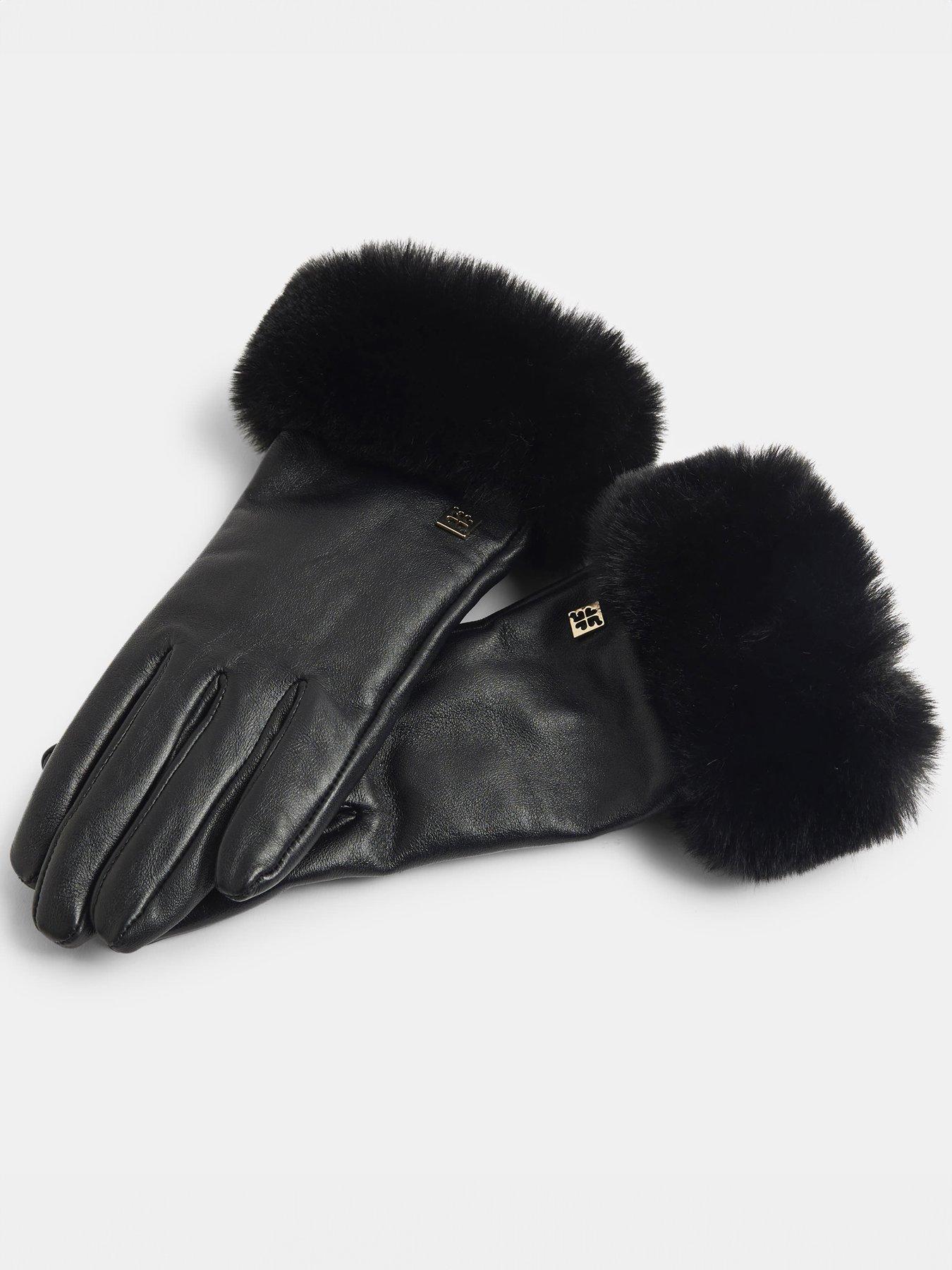  image of river-island-faux-fur-trim-leather-gloves-black