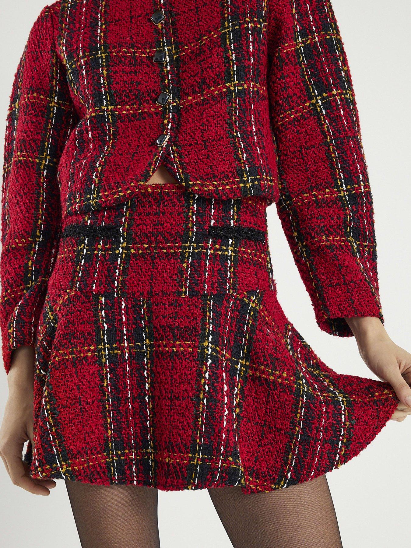  image of river-island-tartan-flippy-mini-skirt-red