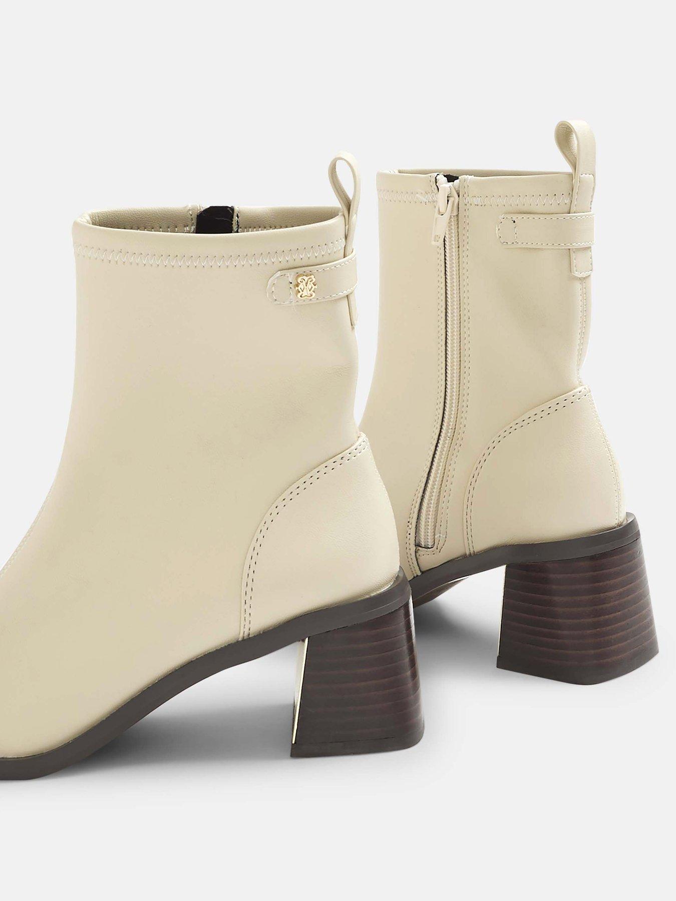 Image 5 of 5 of River Island Block Heel Stretch Sock Boots - Cream