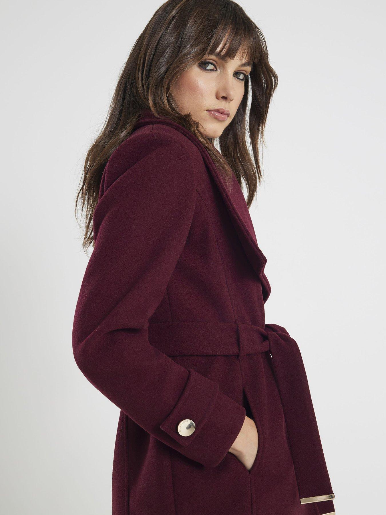  image of river-island-short-wide-collar-wrap-coat-red