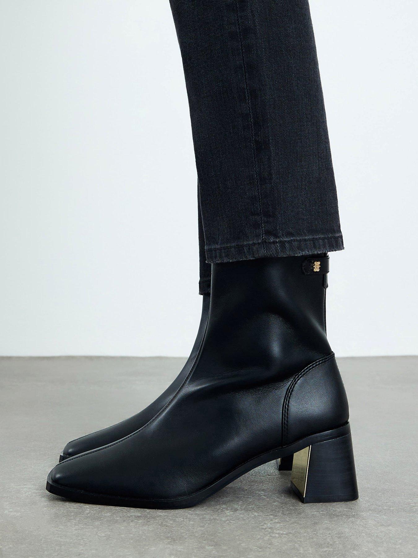River Island Block Heel Stretch Sock Boots - Black