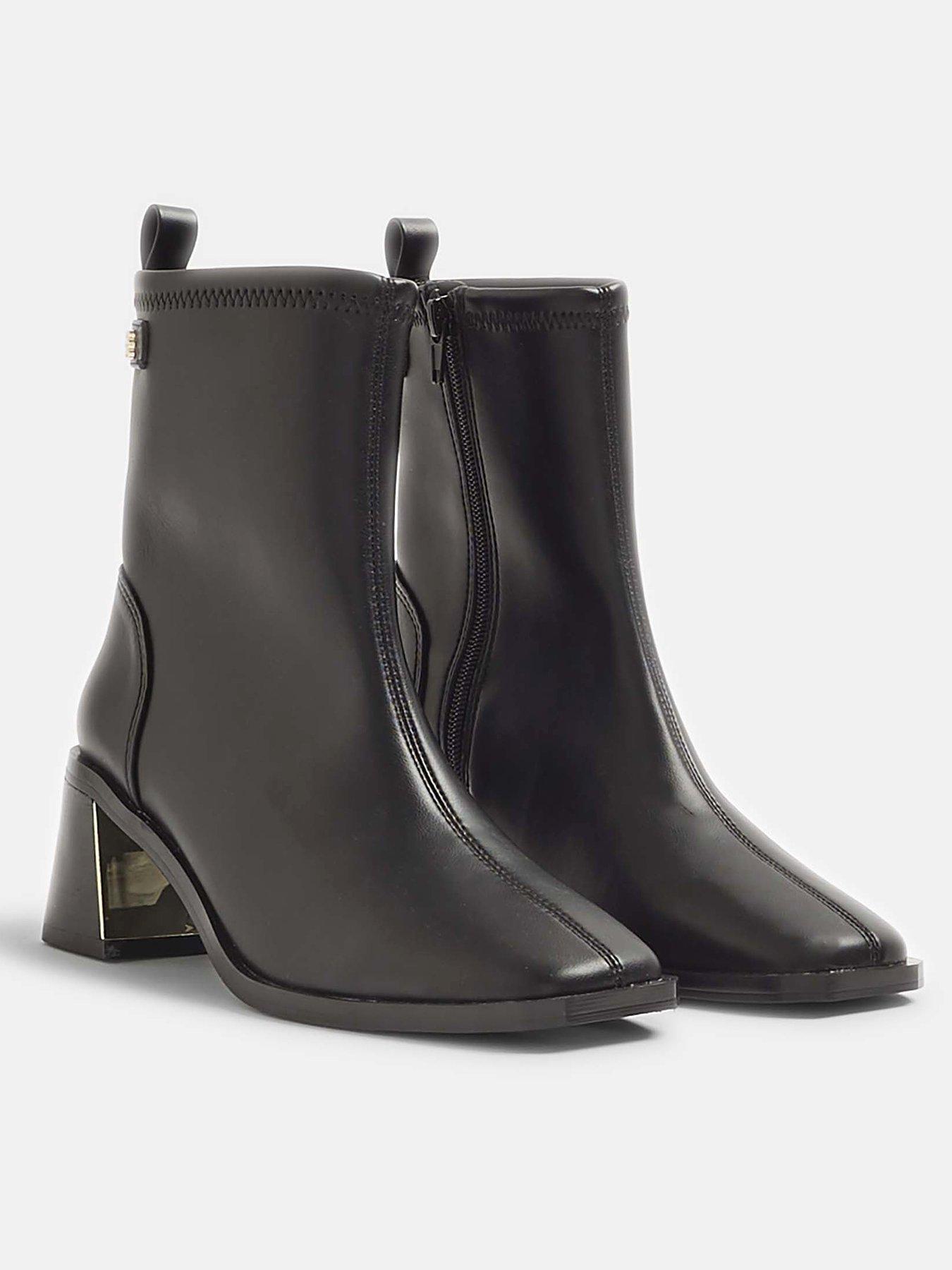 Image 2 of 4 of River Island Block Heel Stretch Sock Boots - Black