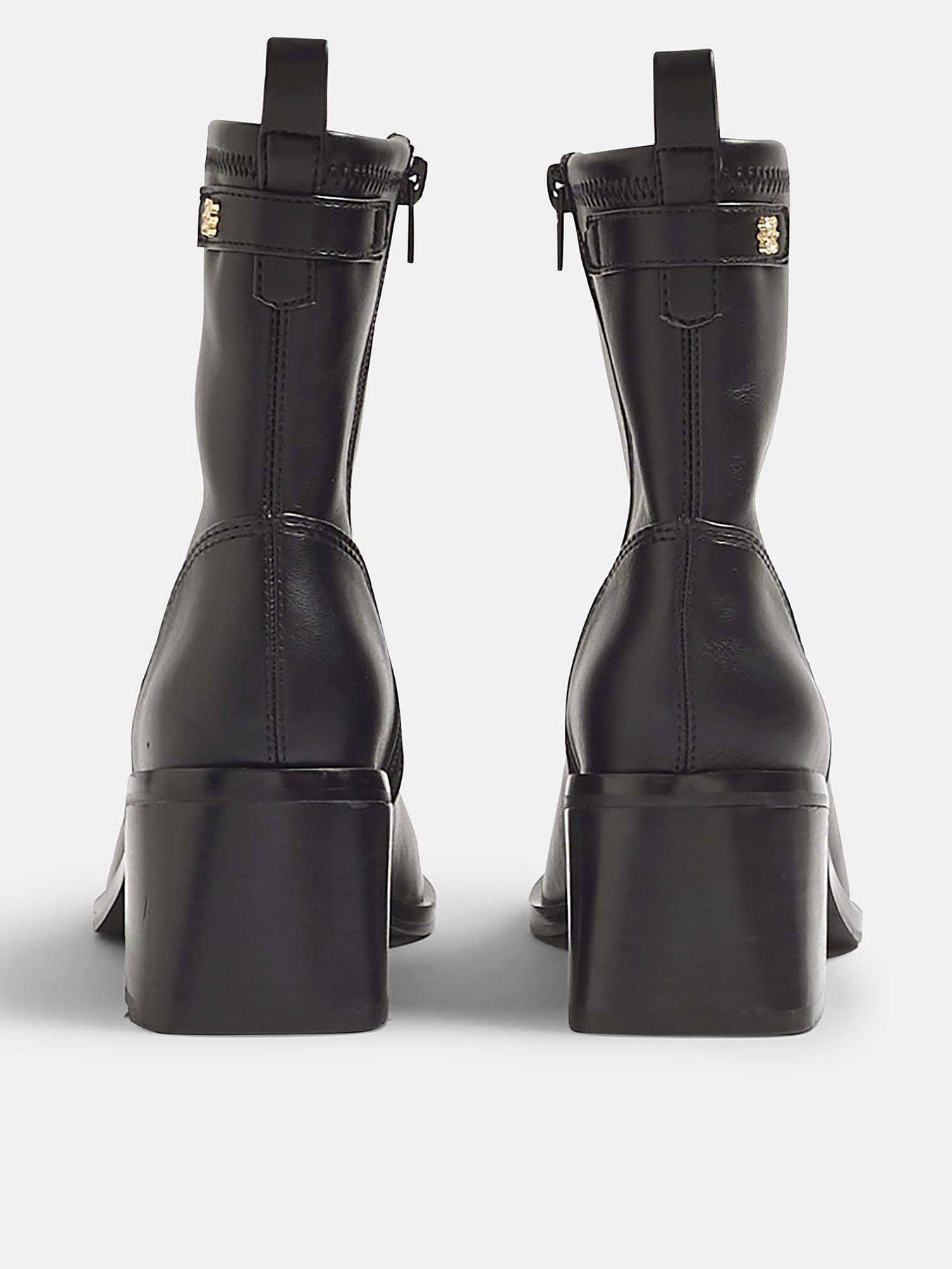 Image 3 of 4 of River Island Block Heel Stretch Sock Boots - Black