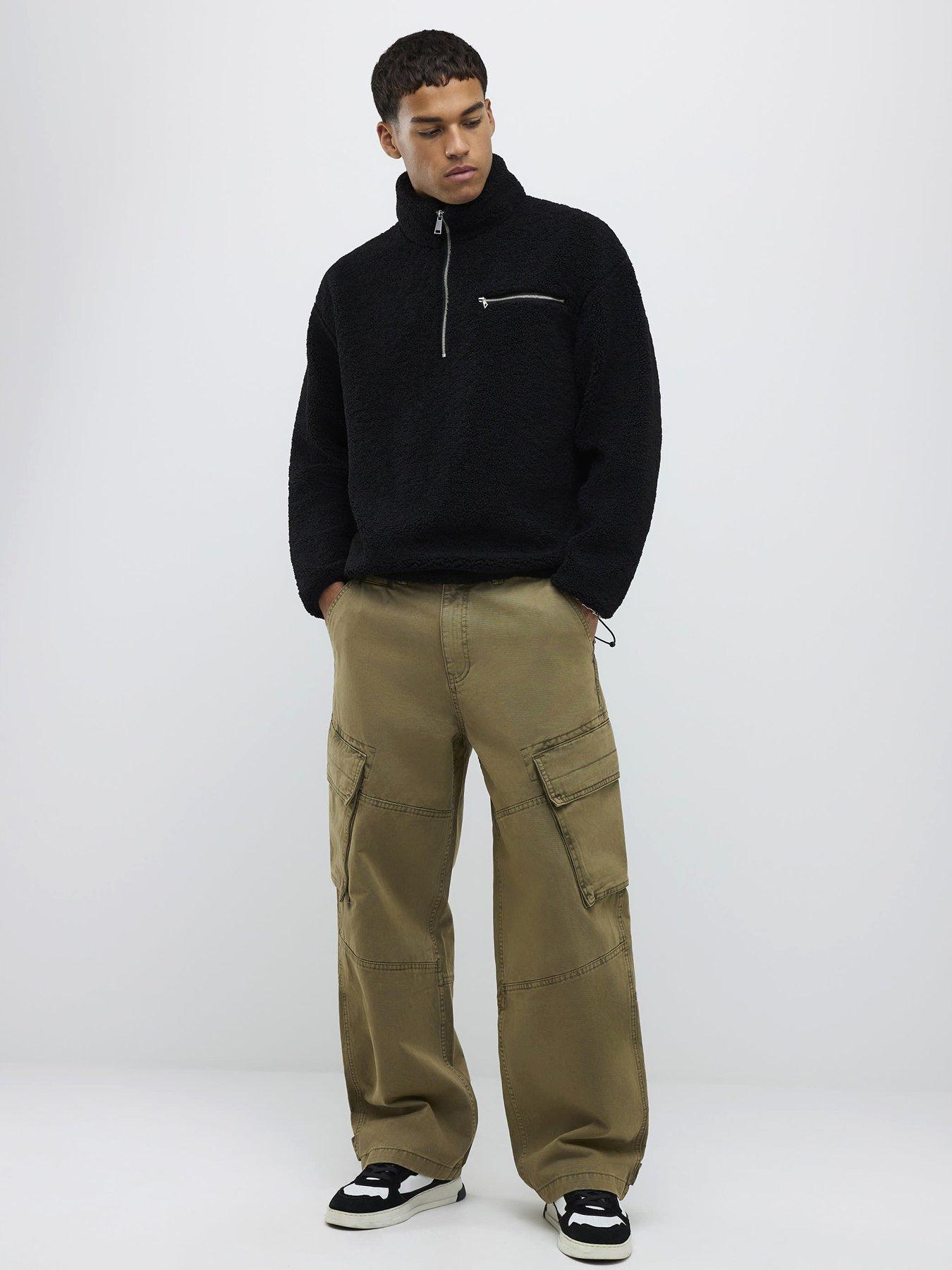 River Island Super Baggy Cargo Trousers - Khaki