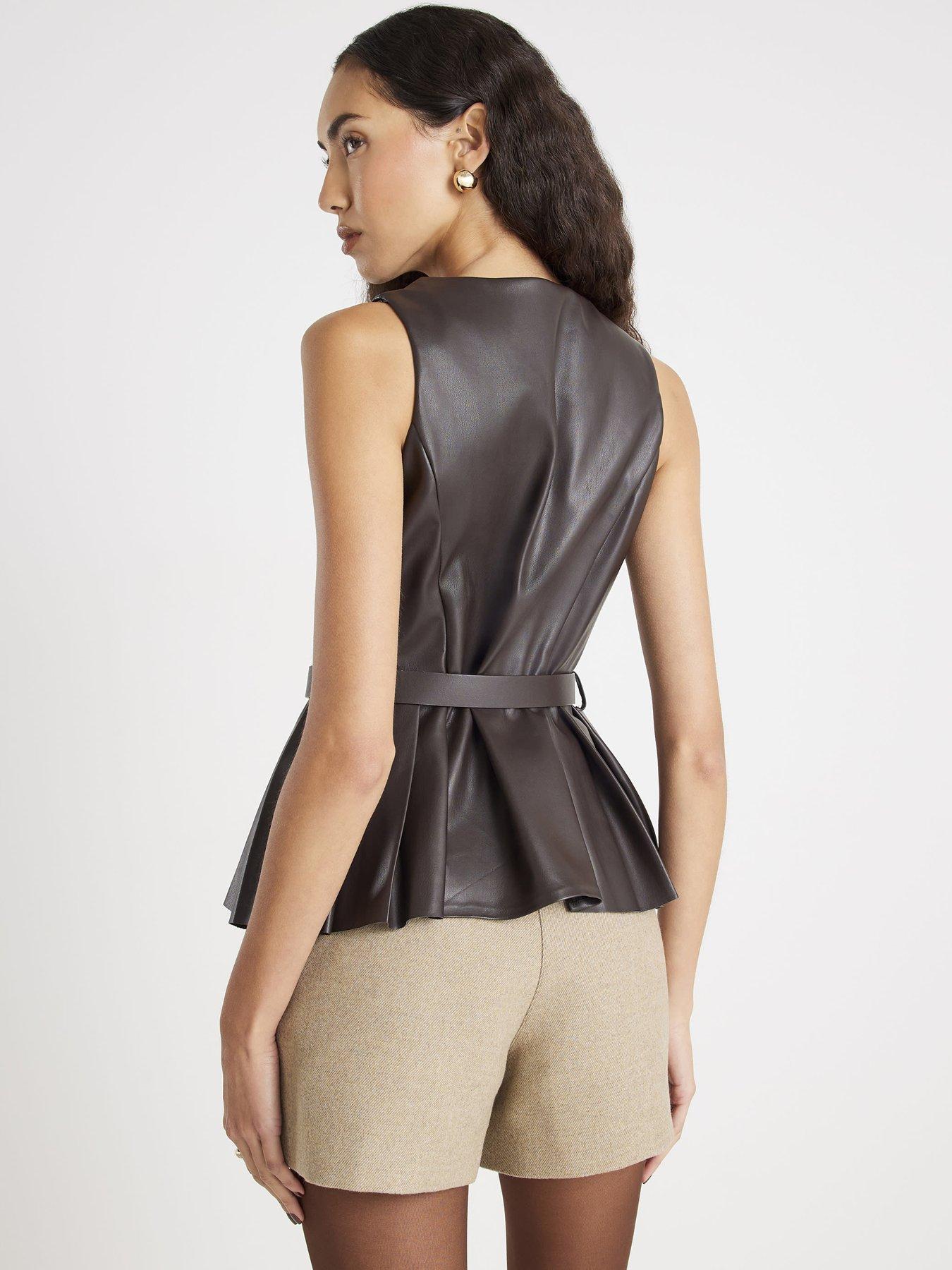  image of river-island-faux-leather-peplum-waistcoat-top-brown