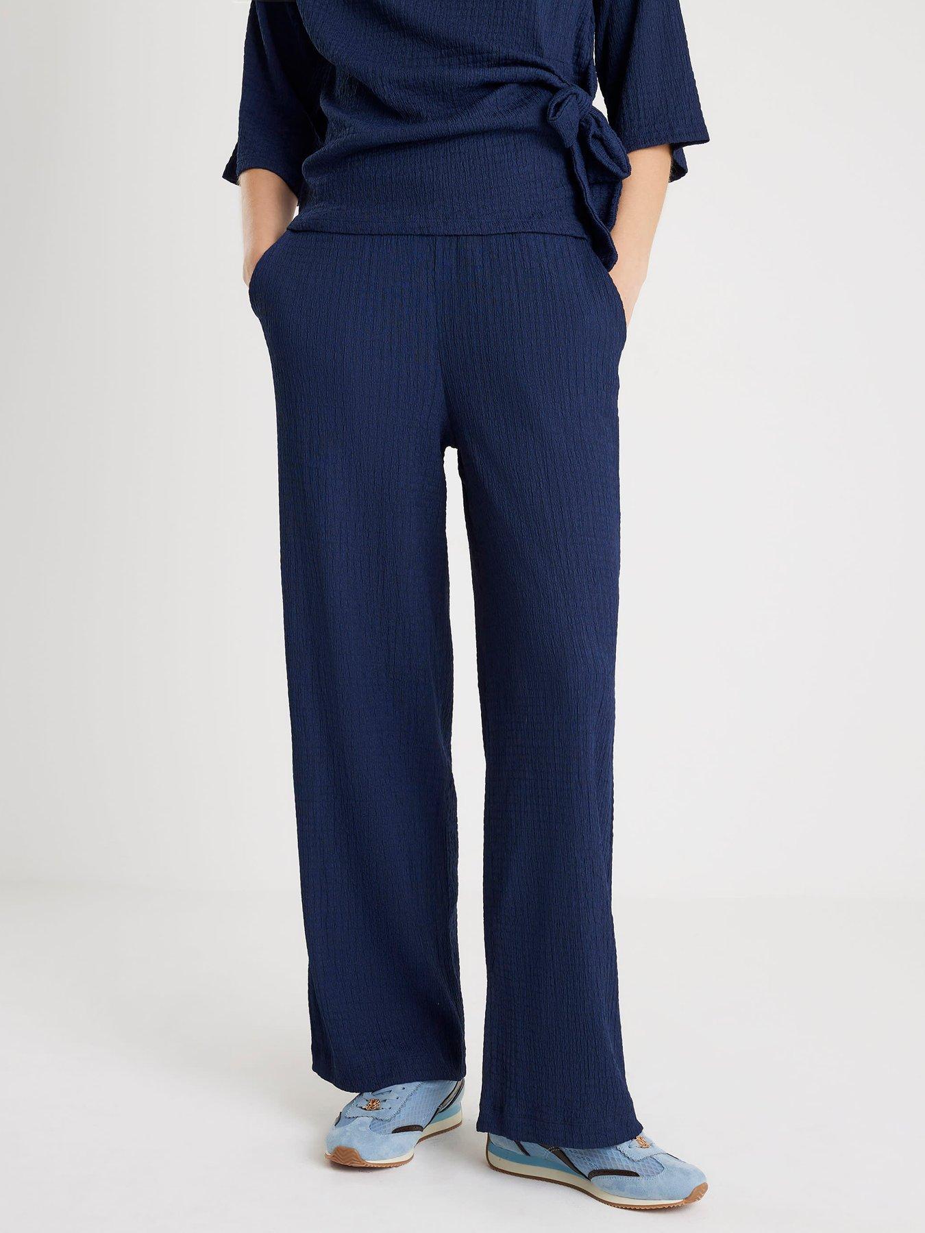 front image of river-island-textured-pull-on-wide-leg-trousers-blue