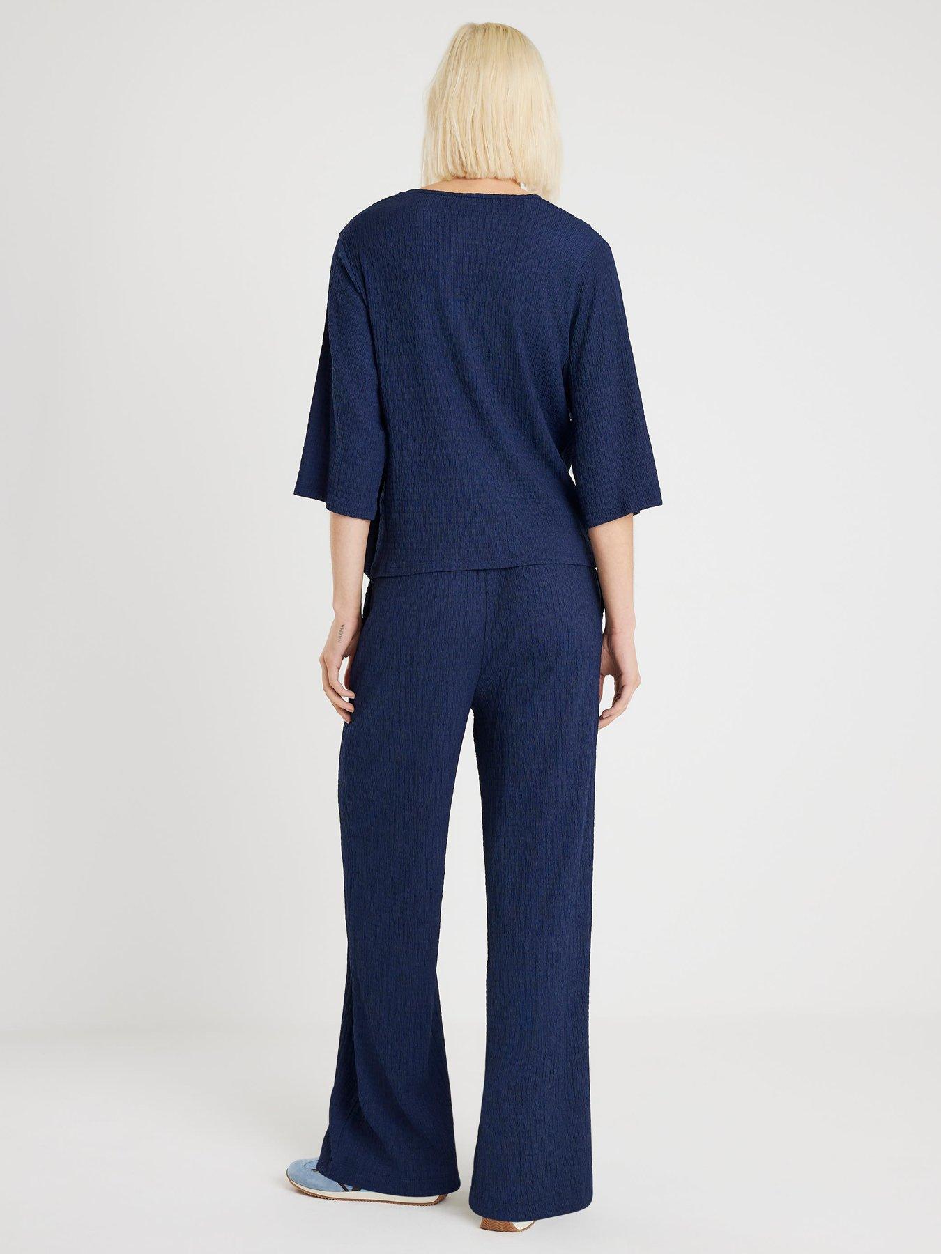  image of river-island-textured-pull-on-wide-leg-trousers-blue