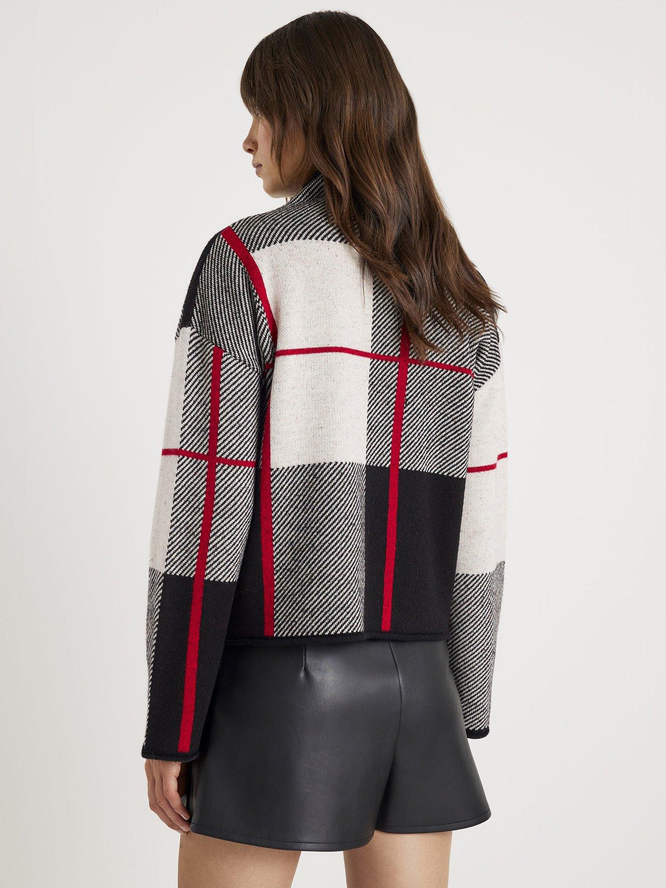 Image 2 of 4 of River Island Check Print High Neck Jumper - Black