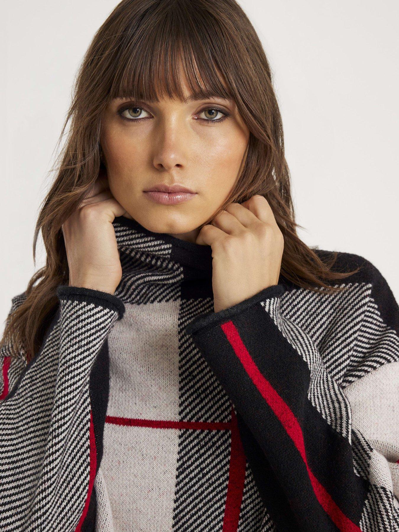 Image 4 of 4 of River Island Check Print High Neck Jumper - Black