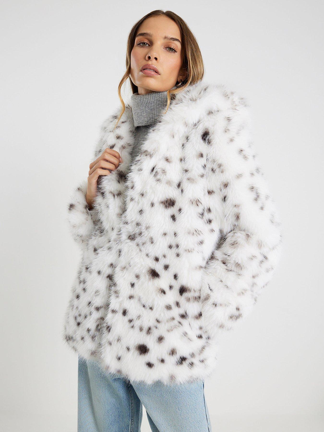 front image of river-island-animal-print-hooded-faux-fur-coat-white
