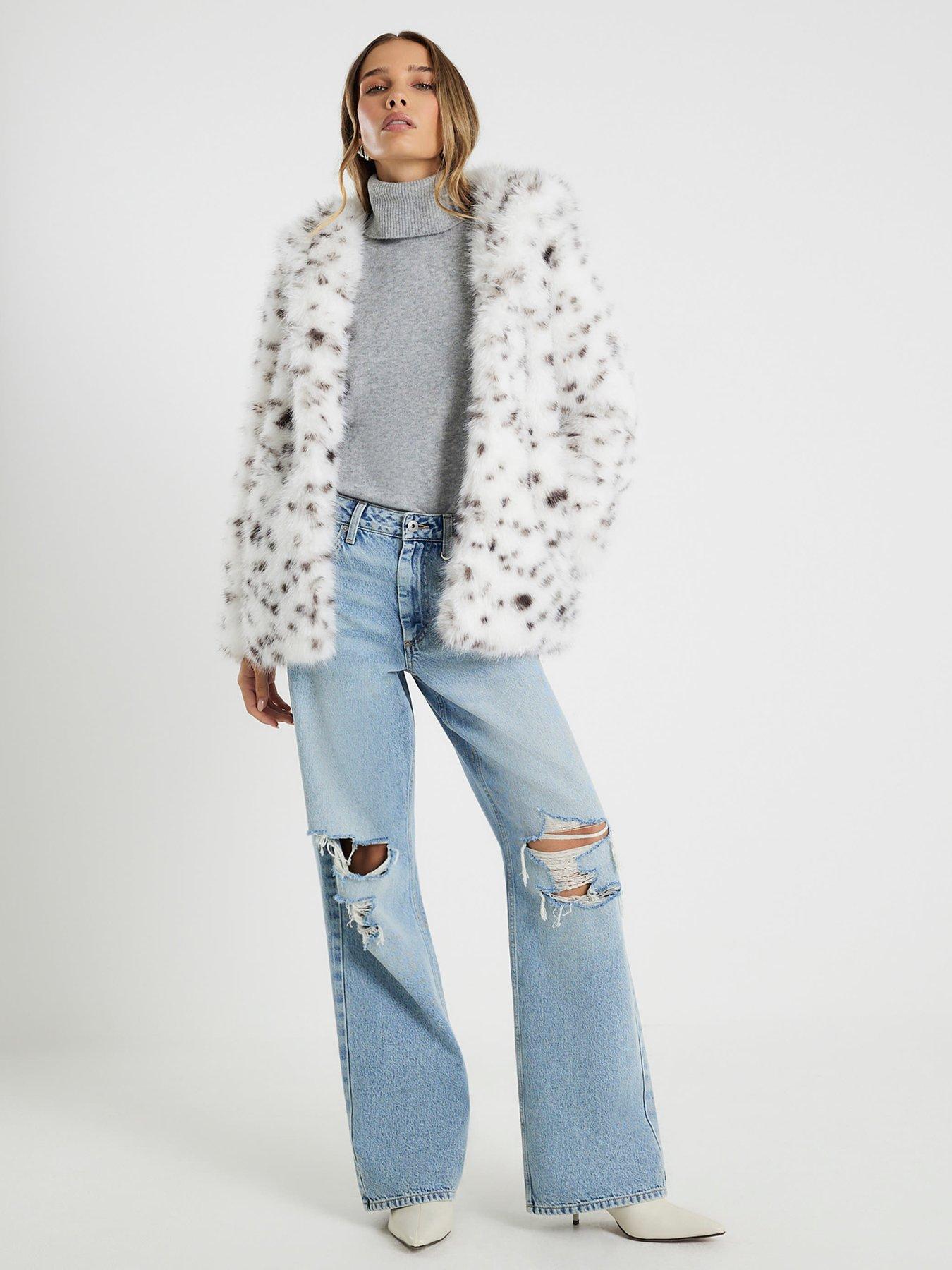  image of river-island-animal-print-hooded-faux-fur-coat-white