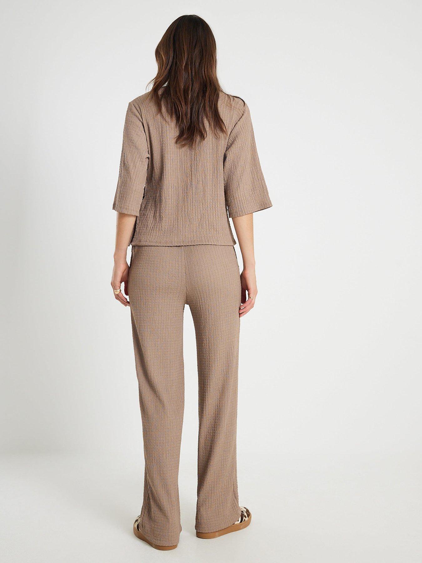 stillFront image of river-island-textured-wide-leg-trousers-beige