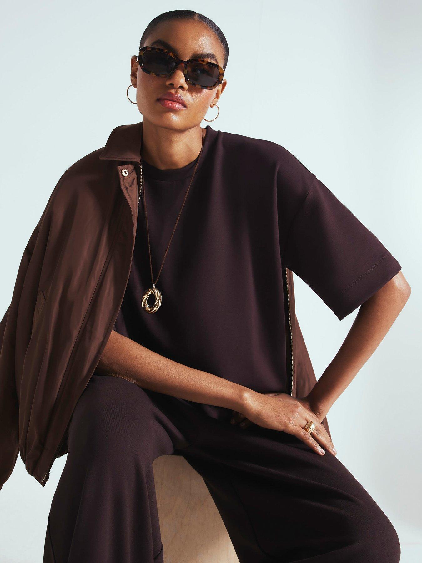 front image of river-island-premium-short-sleeve-boxy-t-shirt-brown