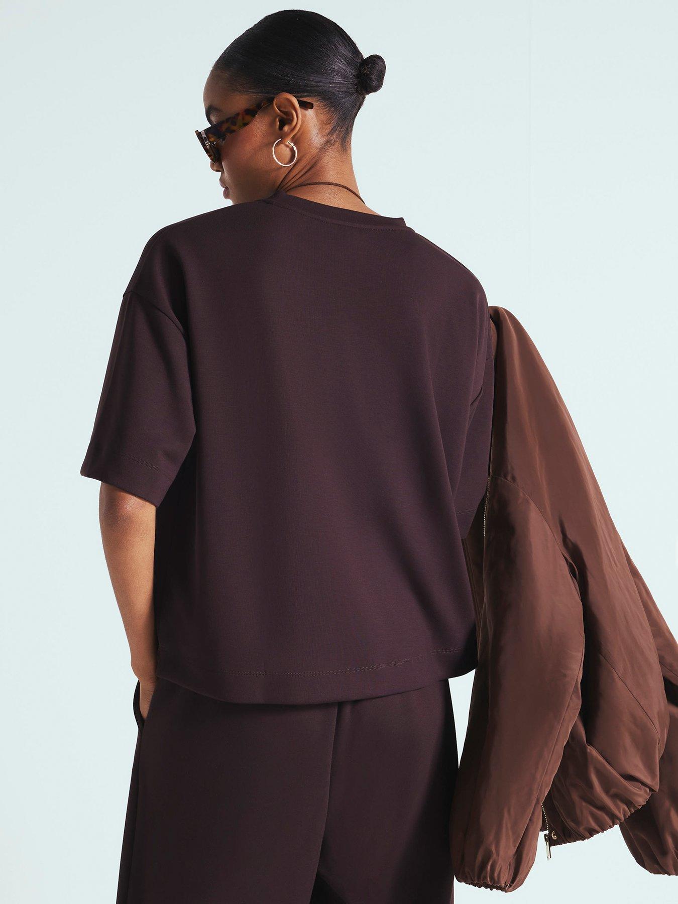  image of river-island-premium-short-sleeve-boxy-t-shirt-brown