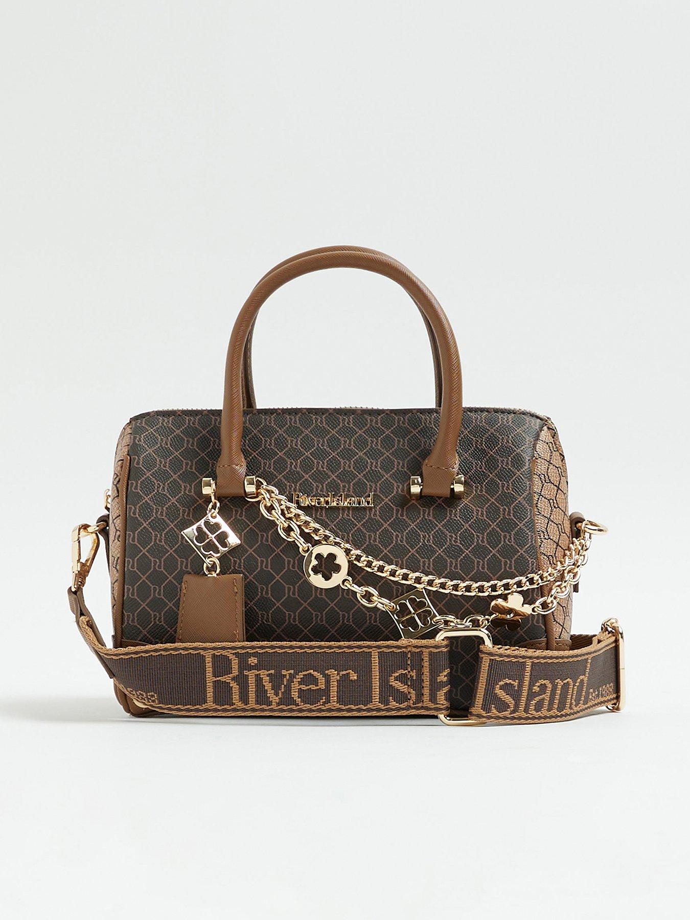  image of river-island-monogram-chain-detail-bowler-bag-brown