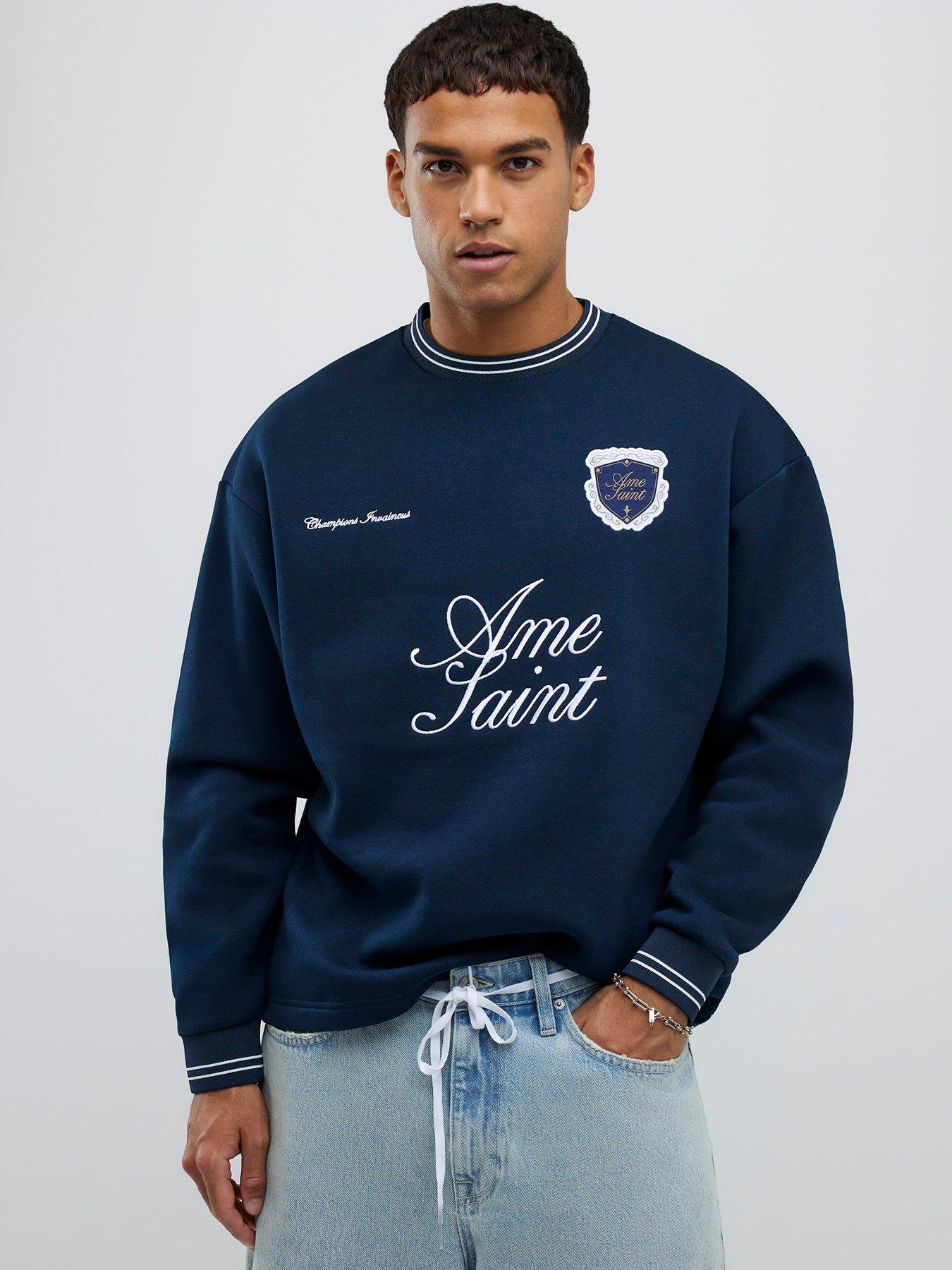 front image of river-island-regular-fit-football-badge-sweatshirt-blue