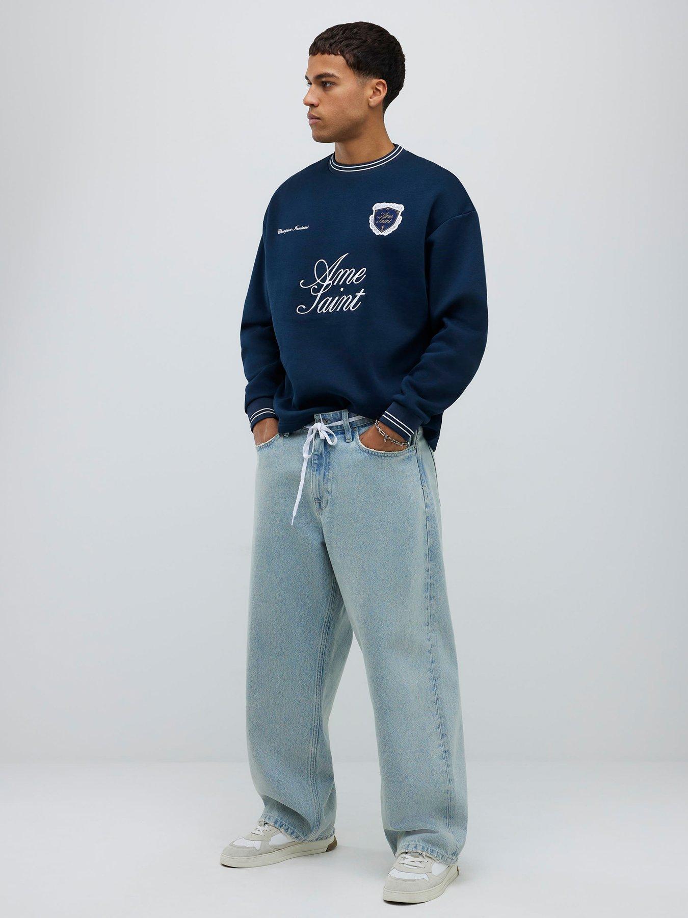  image of river-island-regular-fit-football-badge-sweatshirt-blue