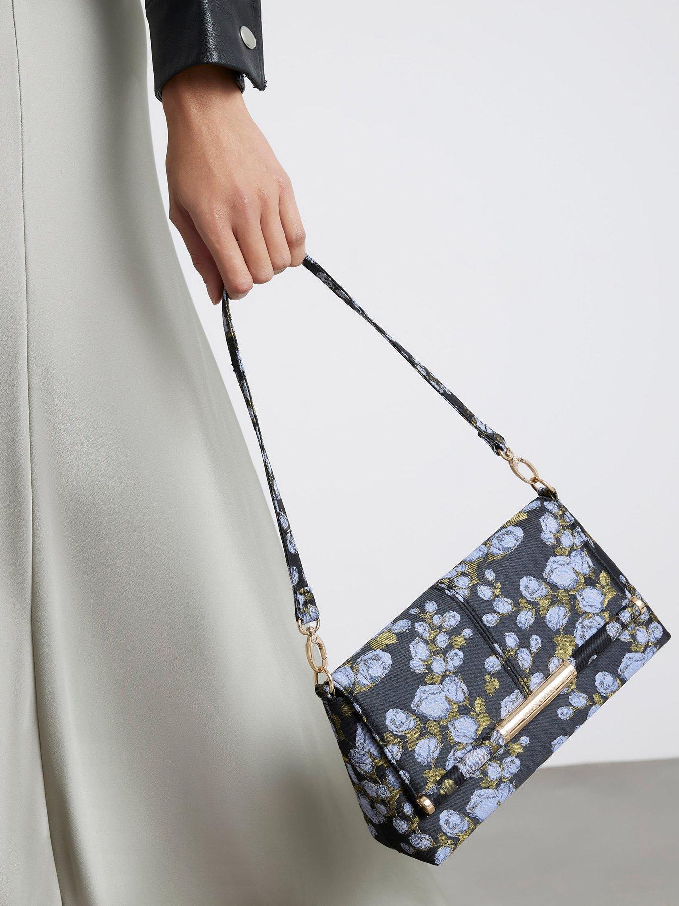 River Island Floral Jacquard Bar Front Clutch Bag - Blue