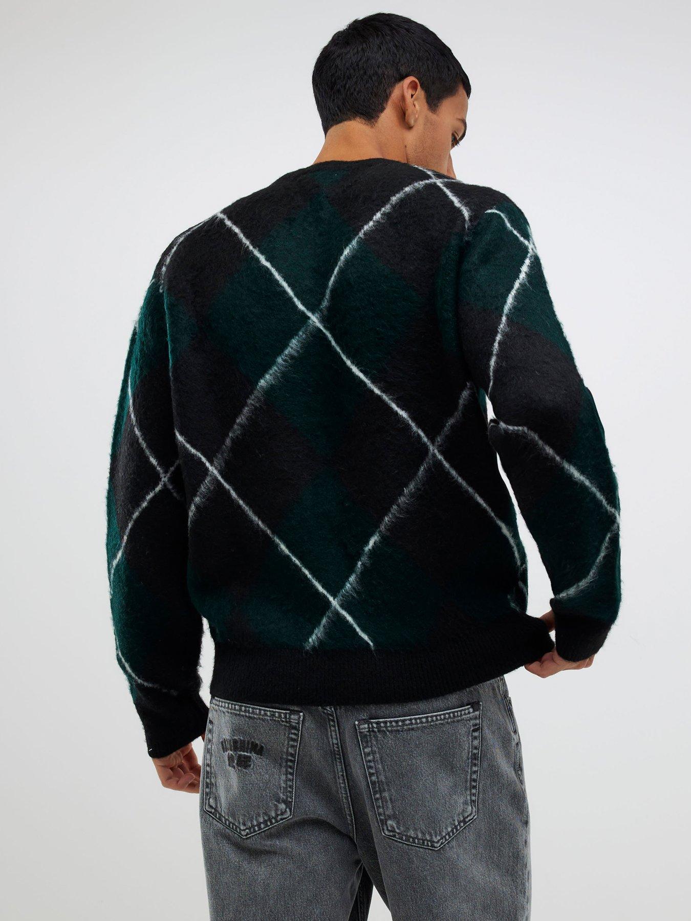 stillFront image of river-island-regular-fit-brushed-argyle-jumper-green