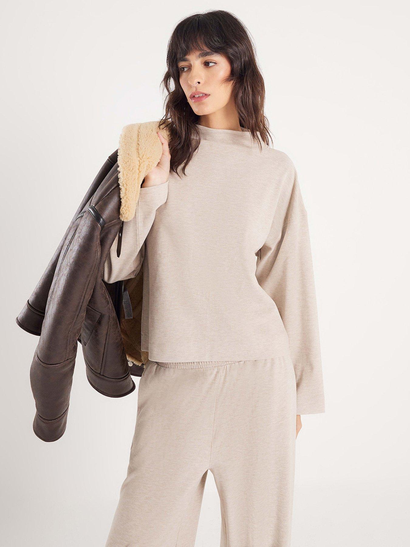 River Island Long Sleeve Brushed High Neck Top - Beige