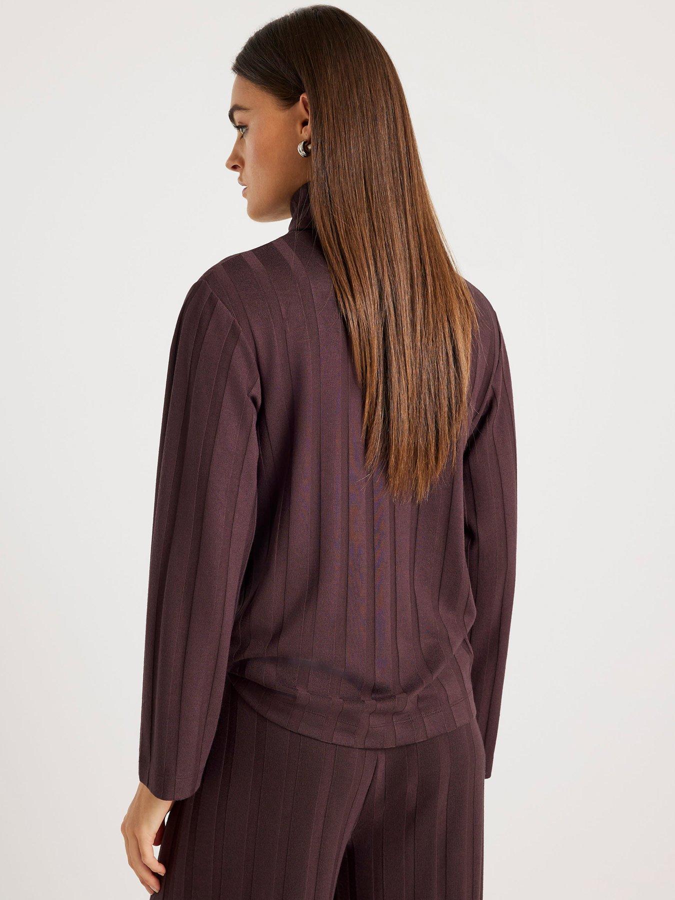 stillFront image of river-island-long-sleeve-wide-ribbed-top-brown