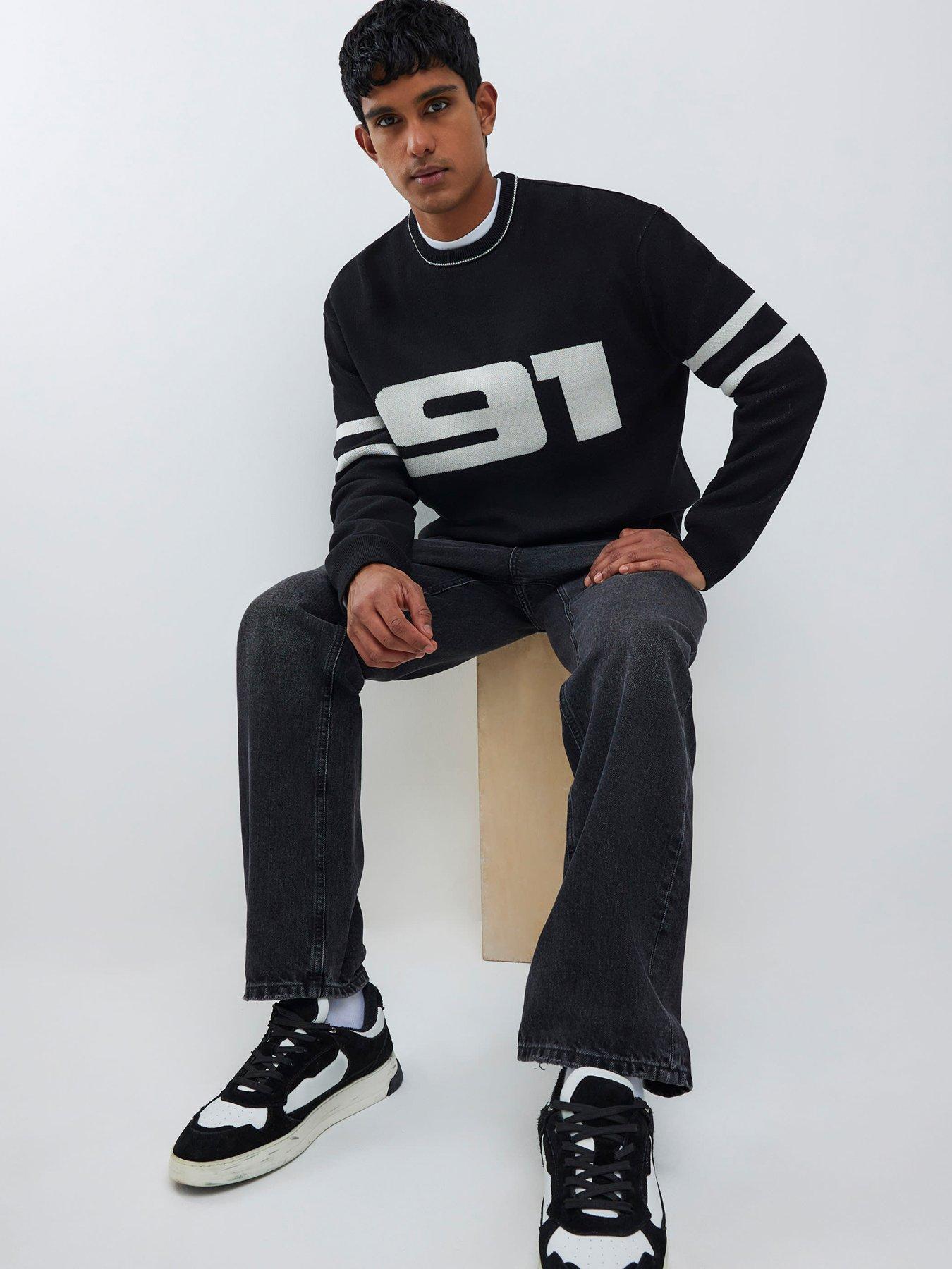  image of river-island-regular-fit-91-sports-sweatshirt-black