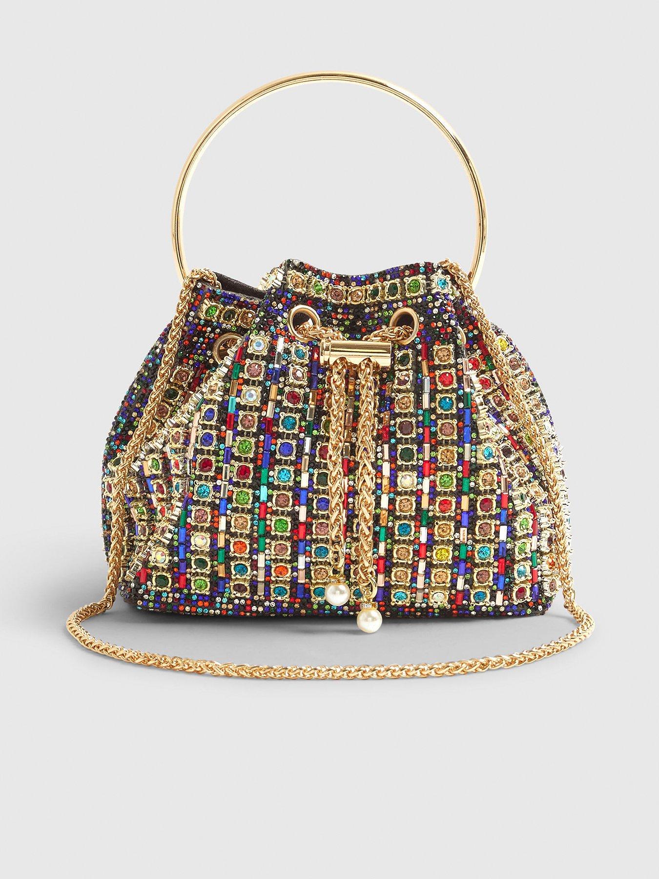 stillFront image of river-island-gem-embellished-bucket-clutch-bag-gold