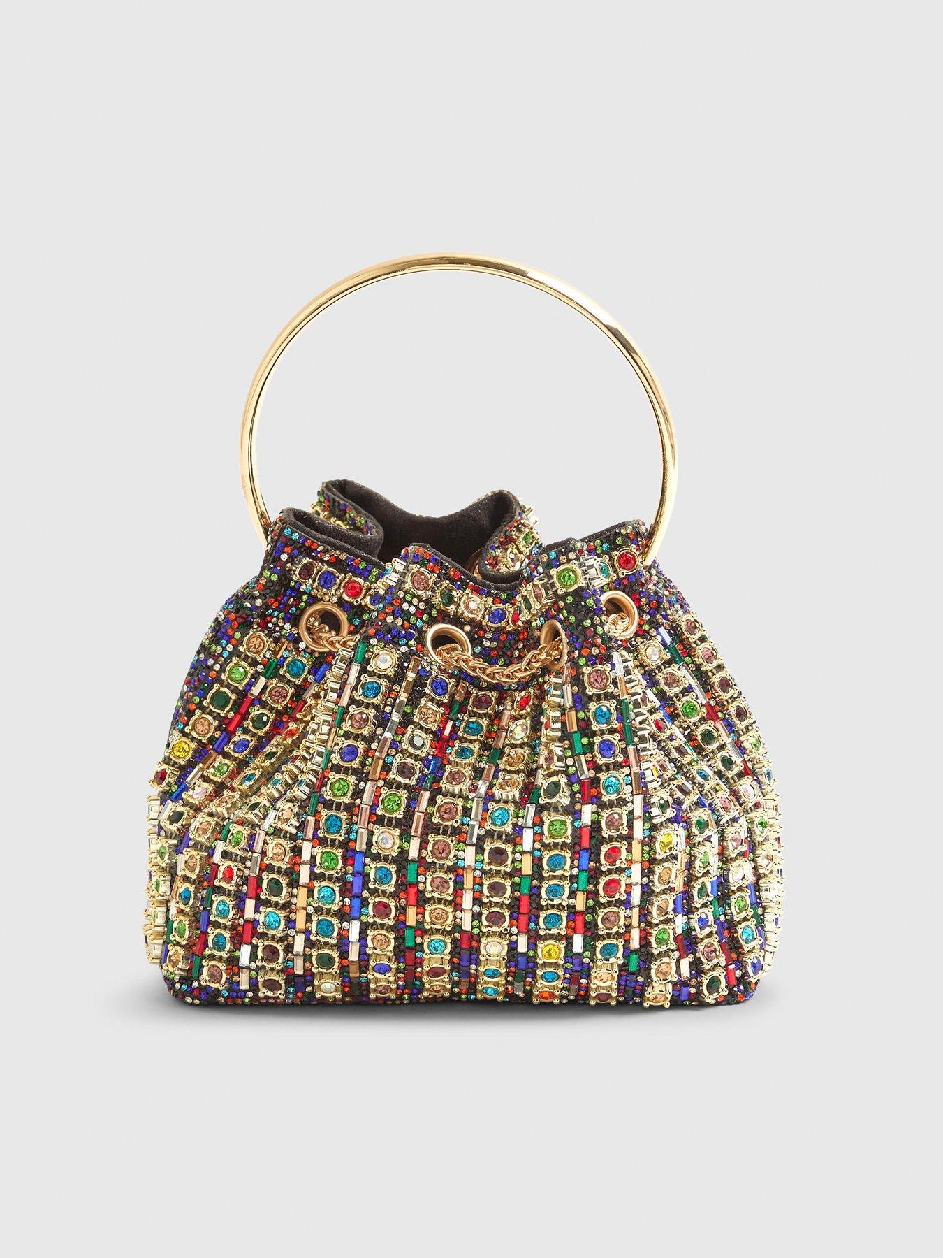  image of river-island-gem-embellished-bucket-clutch-bag-gold