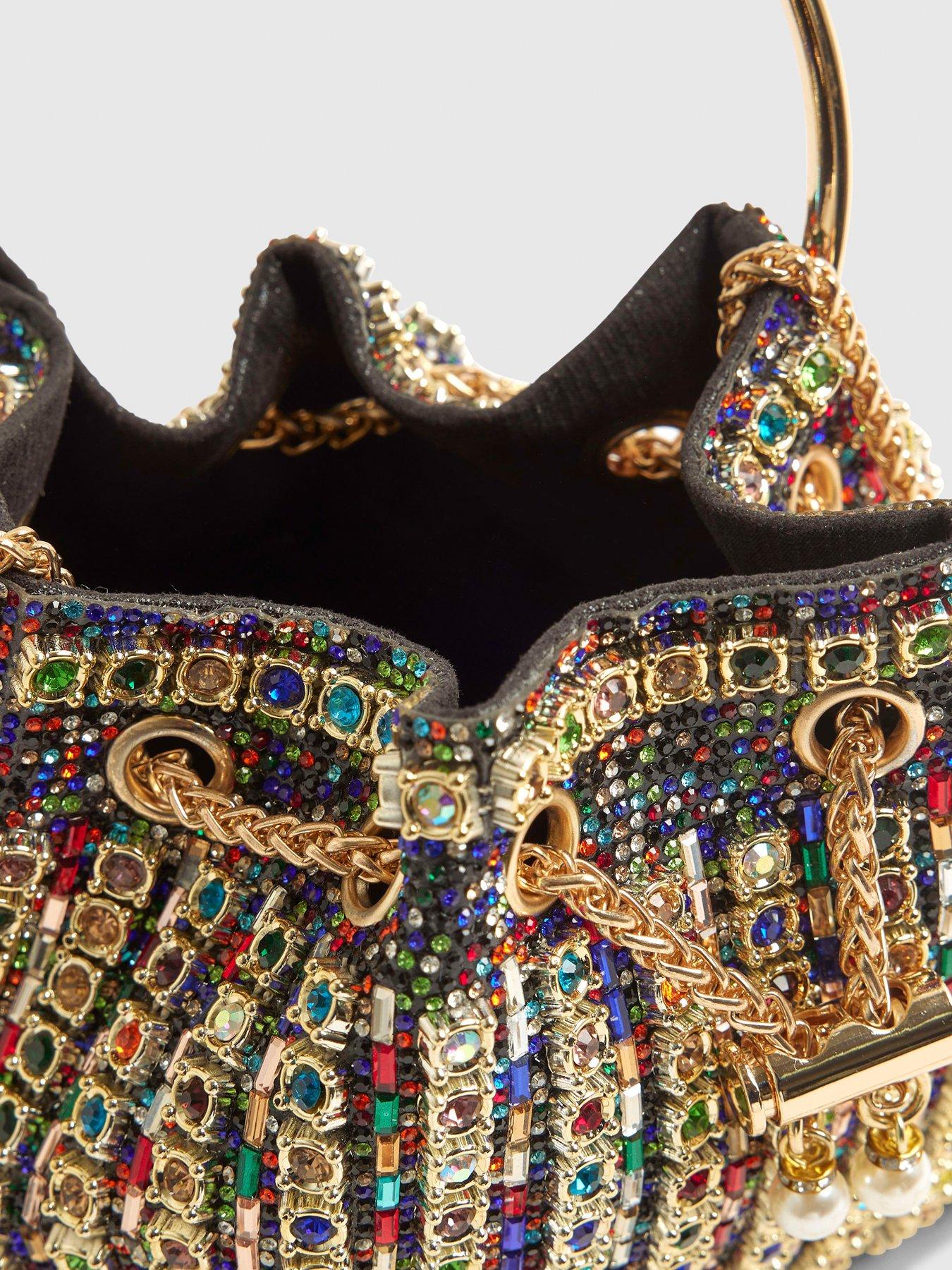  image of river-island-gem-embellished-bucket-clutch-bag-gold