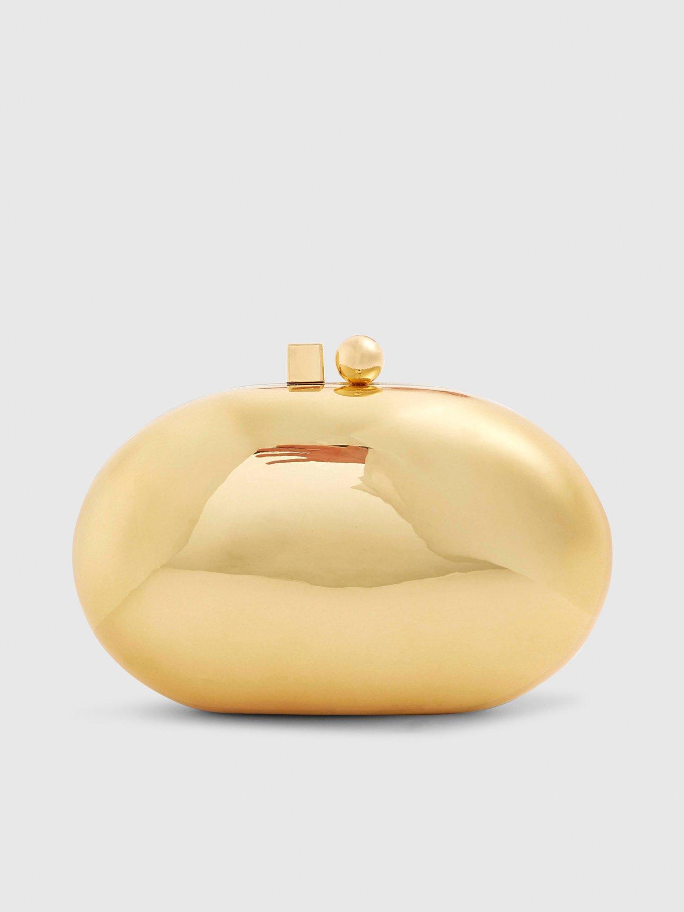 Image 1 of 5 of River Island Metal Hard Shell Clutch Bag - Gold