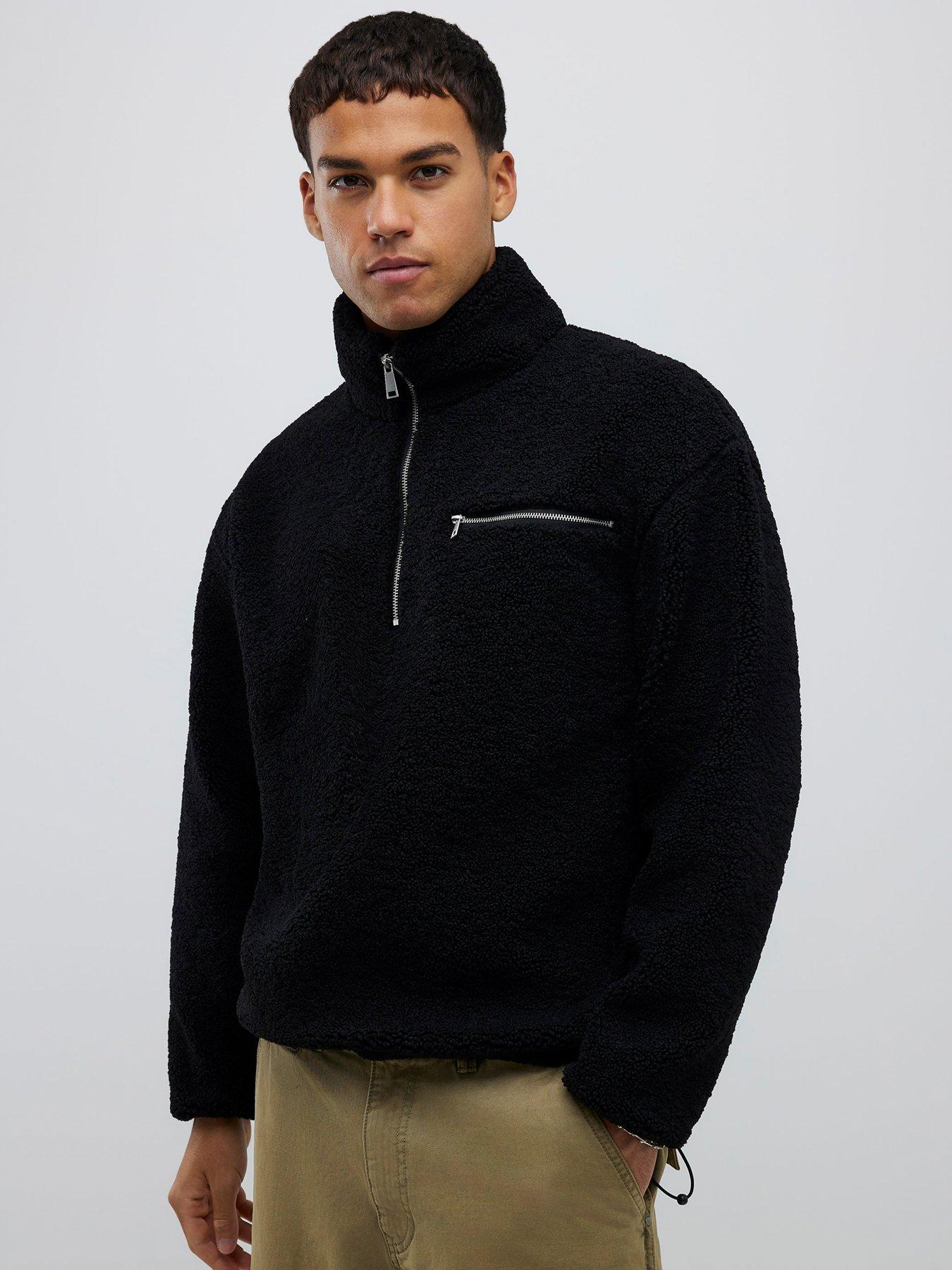  image of river-island-oversized-half-zip-fleece-sweatshirt-black