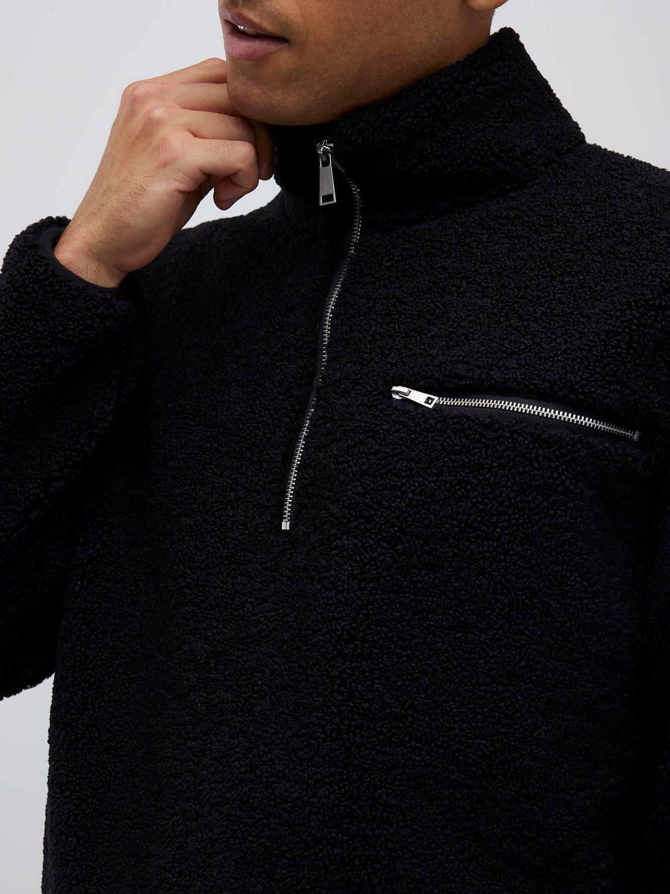  image of river-island-oversized-half-zip-fleece-sweatshirt-black