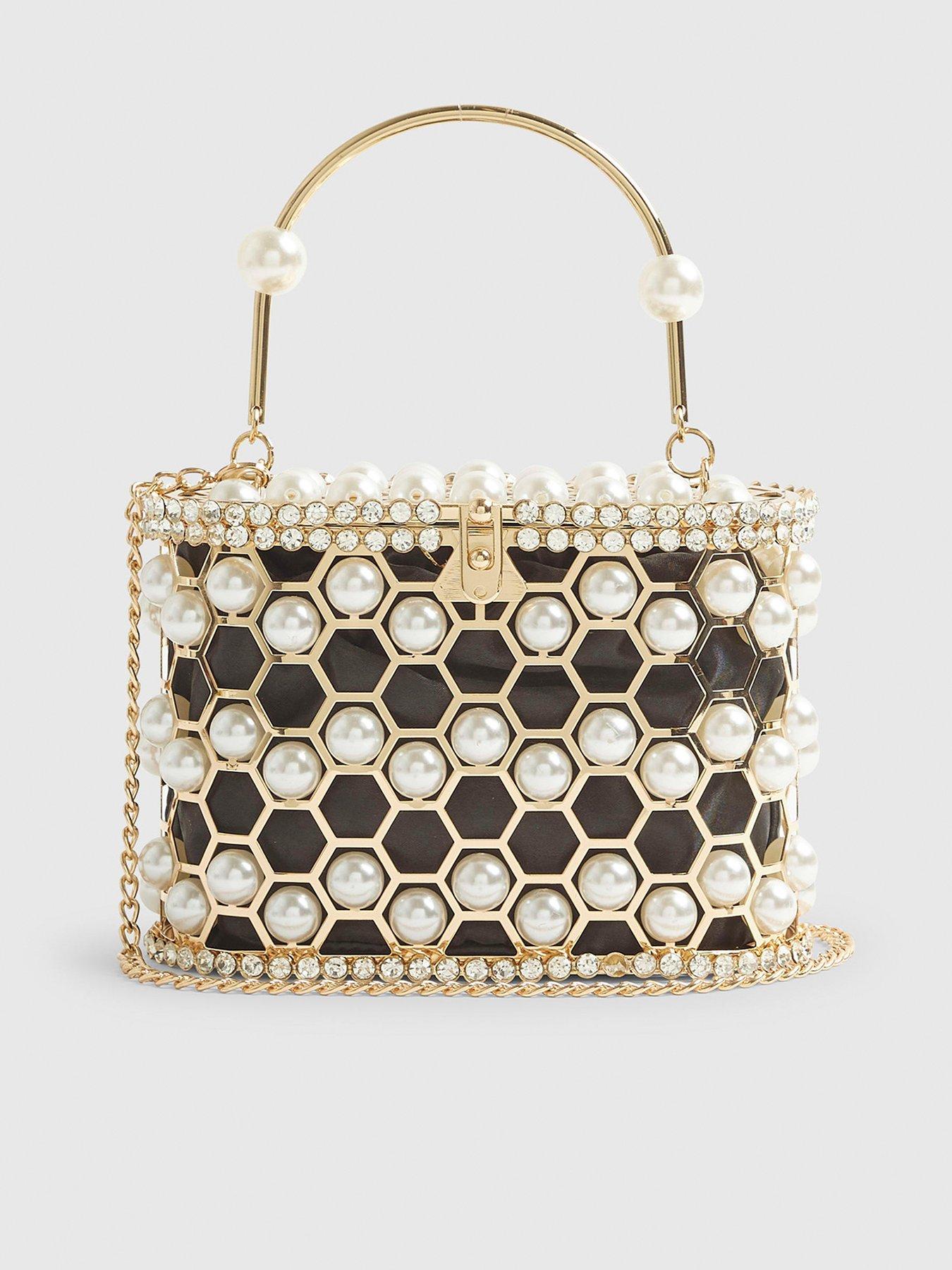  image of river-island-pearl-cage-basket-clutch-bag-gold