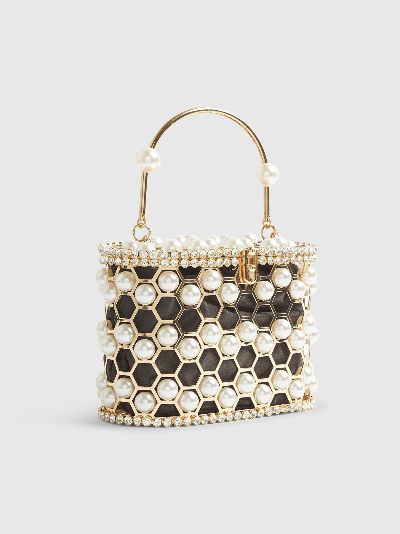  image of river-island-pearl-cage-basket-clutch-bag-gold