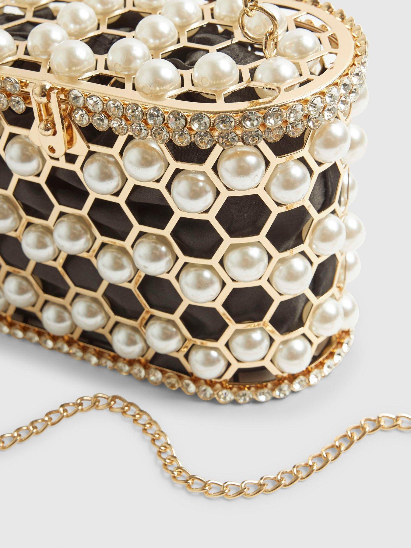  image of river-island-pearl-cage-basket-clutch-bag-gold
