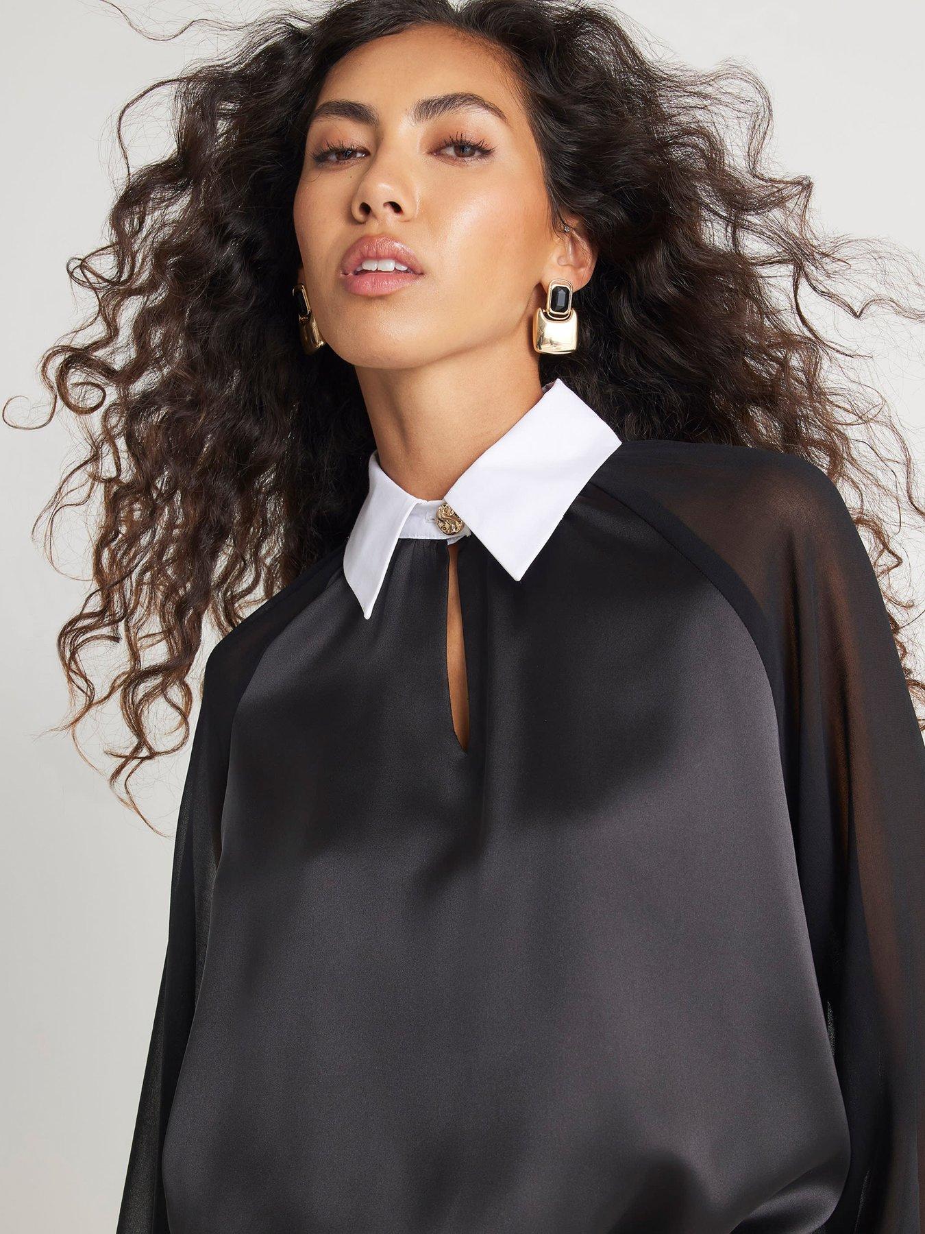  image of river-island-satin-shirt-bodysuit-black