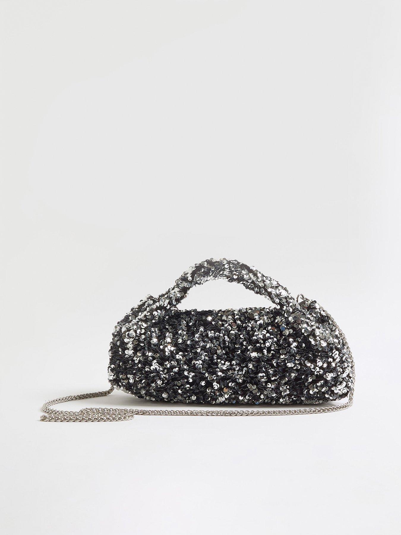 River Island Sequin Clutch Bag - Silver