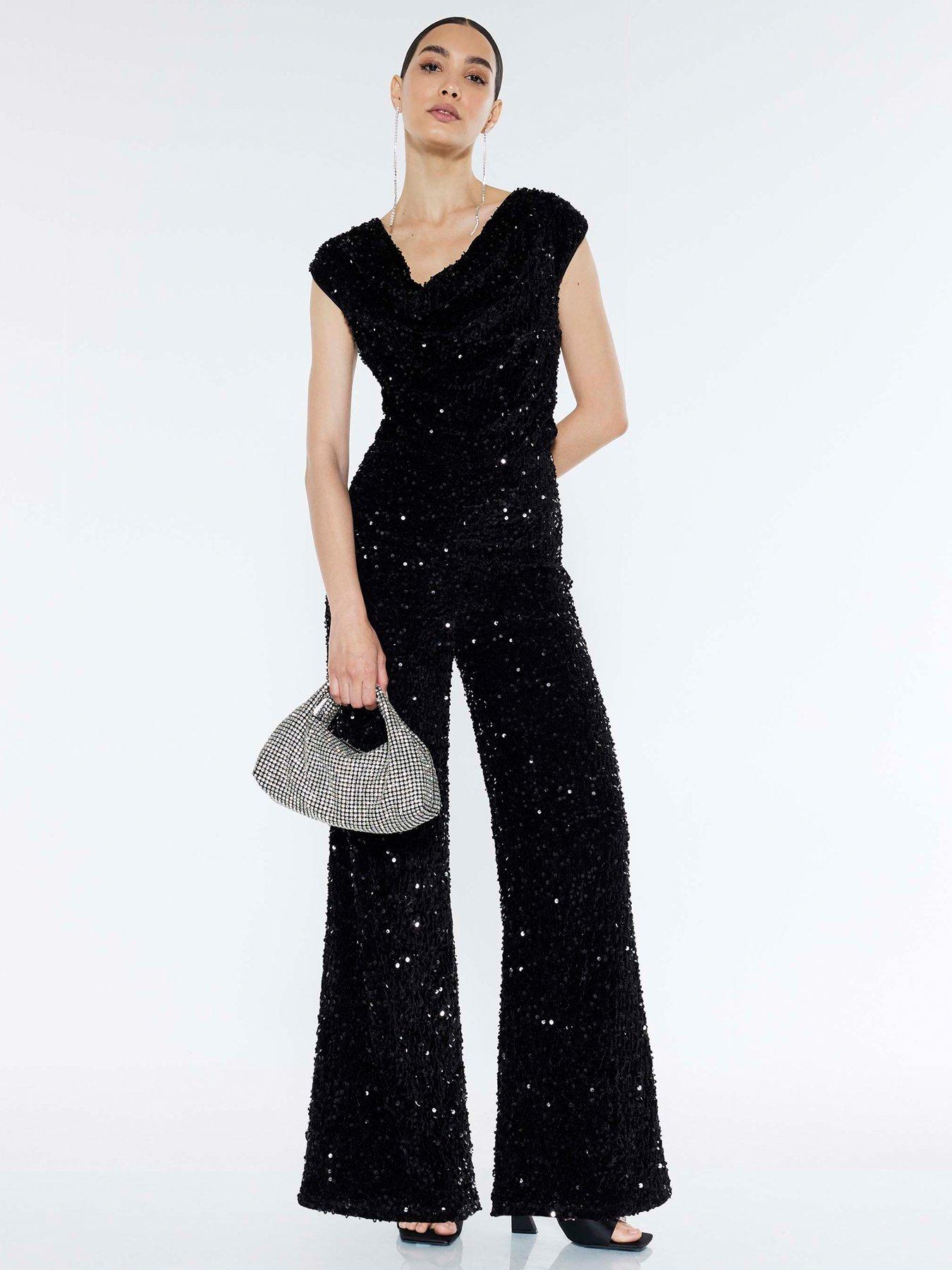  image of river-island-sequin-cowl-neck-jumpsuit-black