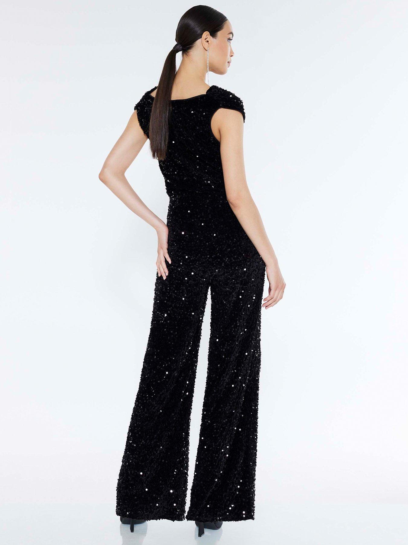  image of river-island-sequin-cowl-neck-jumpsuit-black