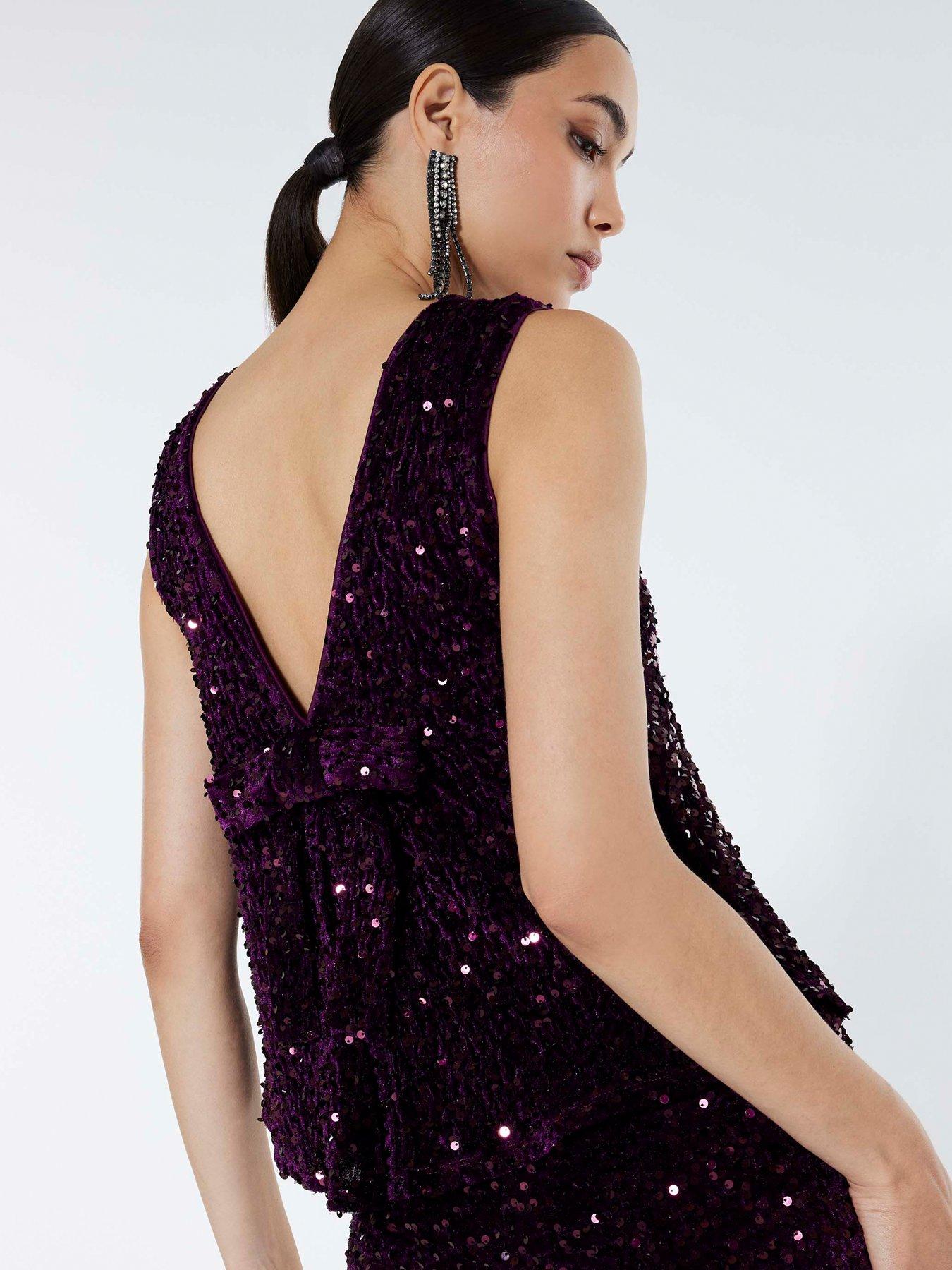  image of river-island-velvet-sequin-sleeveless-bow-back-top-red