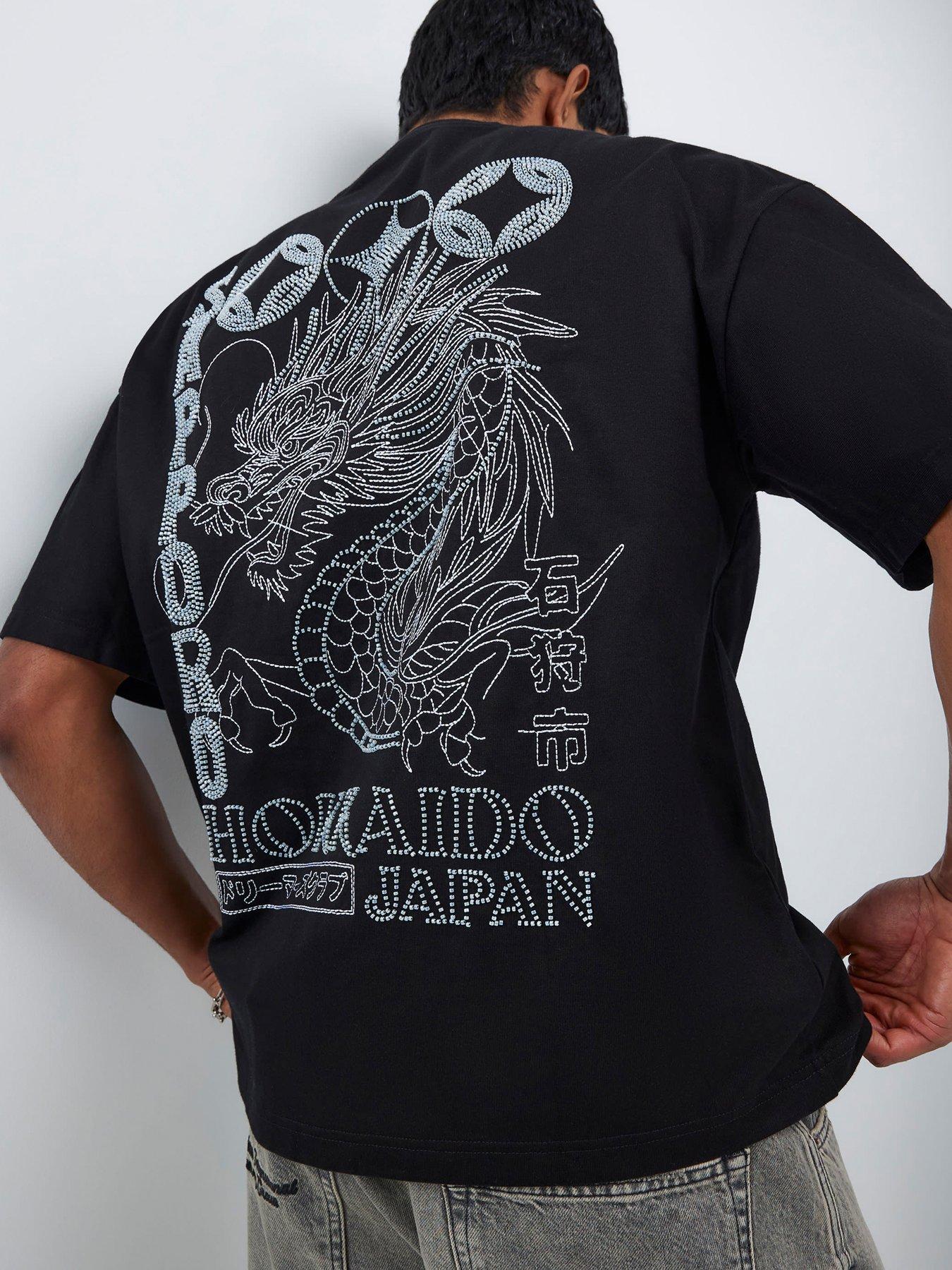 front image of river-island-oversized-fit-hokkaido-beaded-t-shirt-black