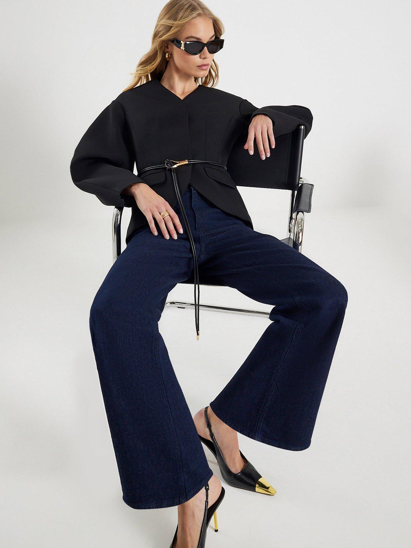 River Island Wide Leg Corset Button Up Jeans - Blue