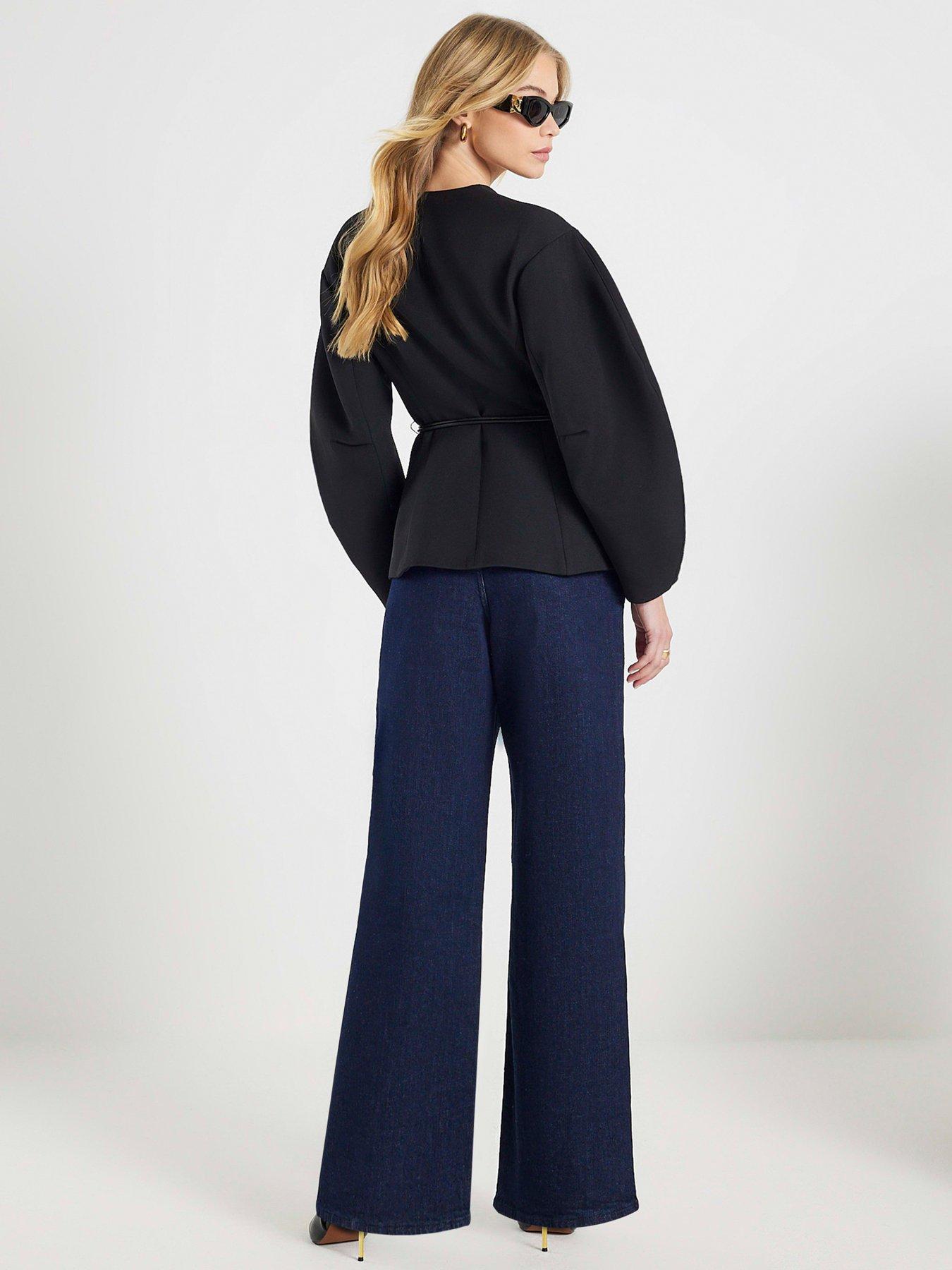 Image 2 of 4 of River Island Wide Leg Corset Button Up Jeans - Blue