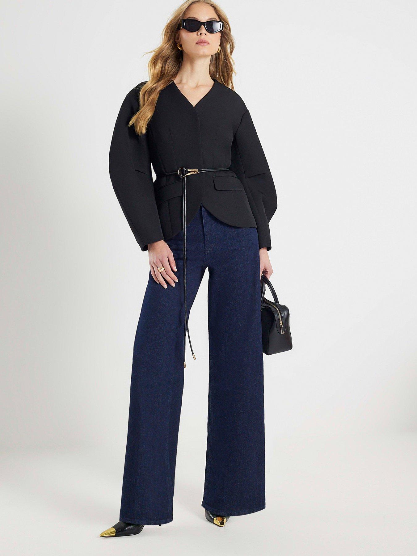 Image 3 of 4 of River Island Wide Leg Corset Button Up Jeans - Blue