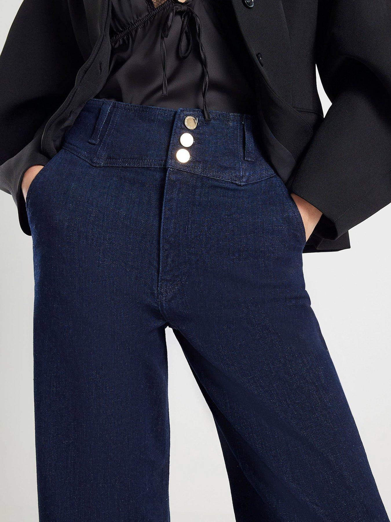 Image 4 of 4 of River Island Wide Leg Corset Button Up Jeans - Blue